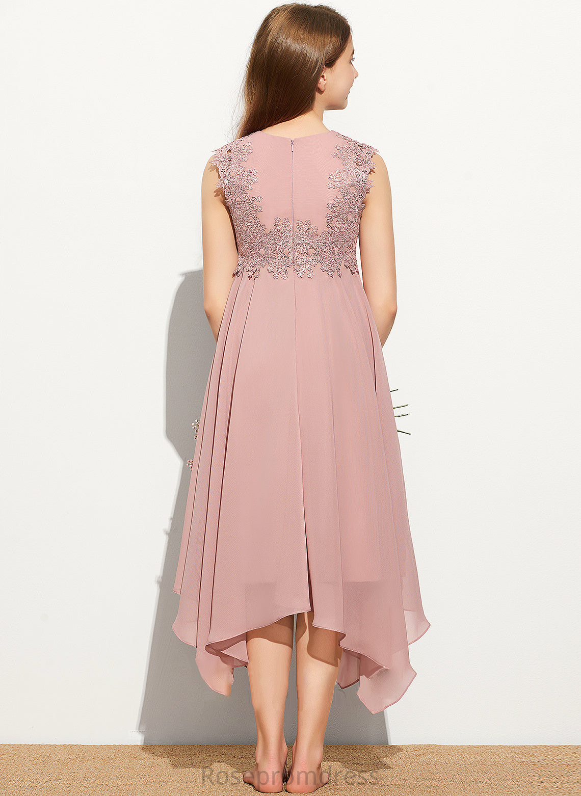 Tea-Length Junior Bridesmaid Dresses Scoop Tess Neck A-Line Chiffon Lace