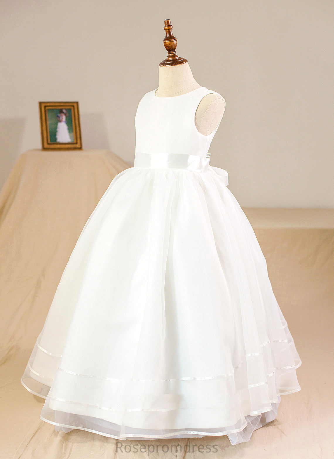 (Petticoat Flower Girl Dresses Organza/Satin Dress With Bow(s) Scoop included) Floor-length Flower - Ball-Gown/Princess Girl Alexandria Neck Sleeveless NOT