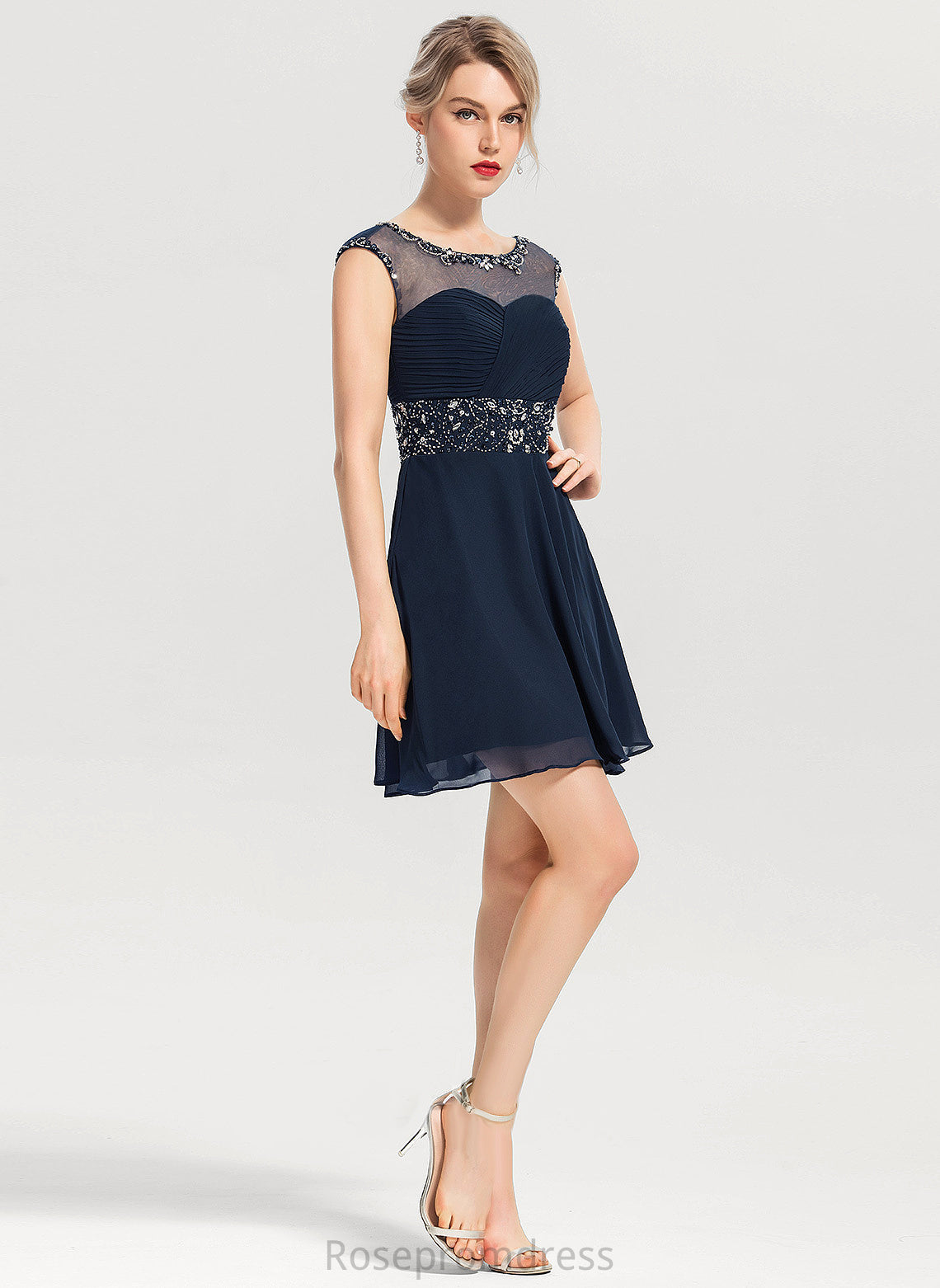 Hilary Neck A-Line Dress Short/Mini Scoop Homecoming Dresses Beading Sequins With Chiffon Homecoming