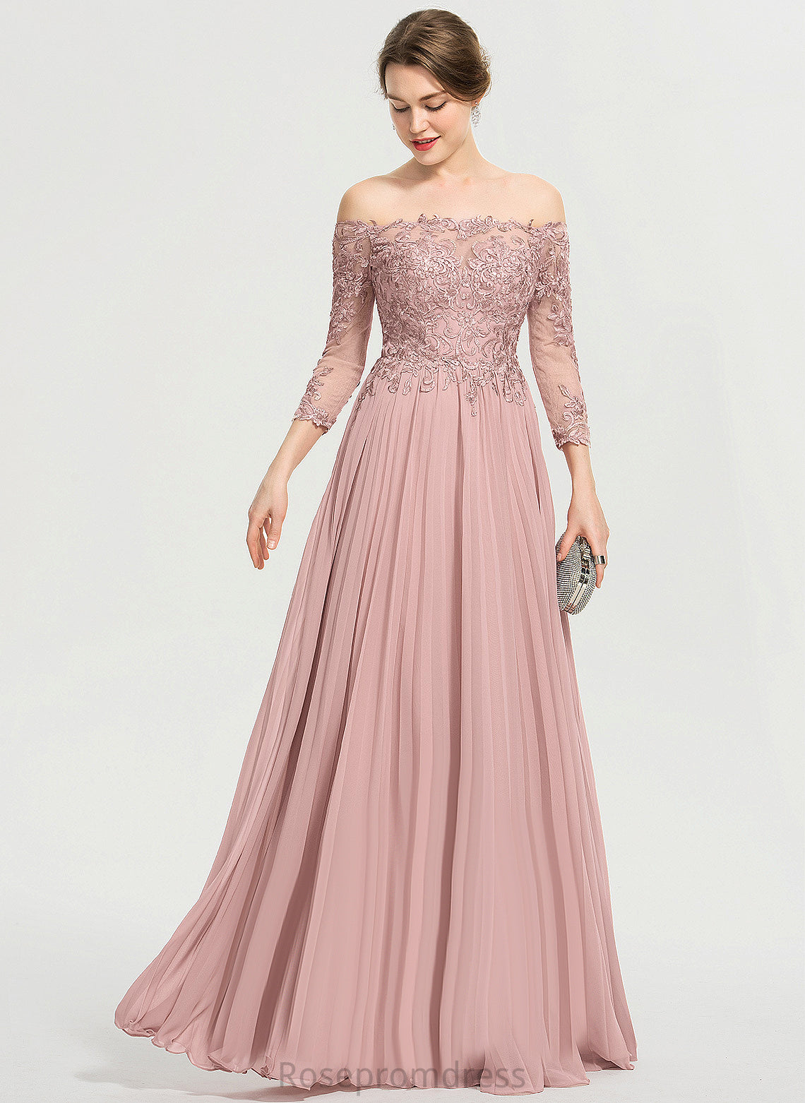 Linda Lace Off-the-Shoulder Pleated With Sequins Chiffon Prom Dresses Ball-Gown/Princess Floor-Length