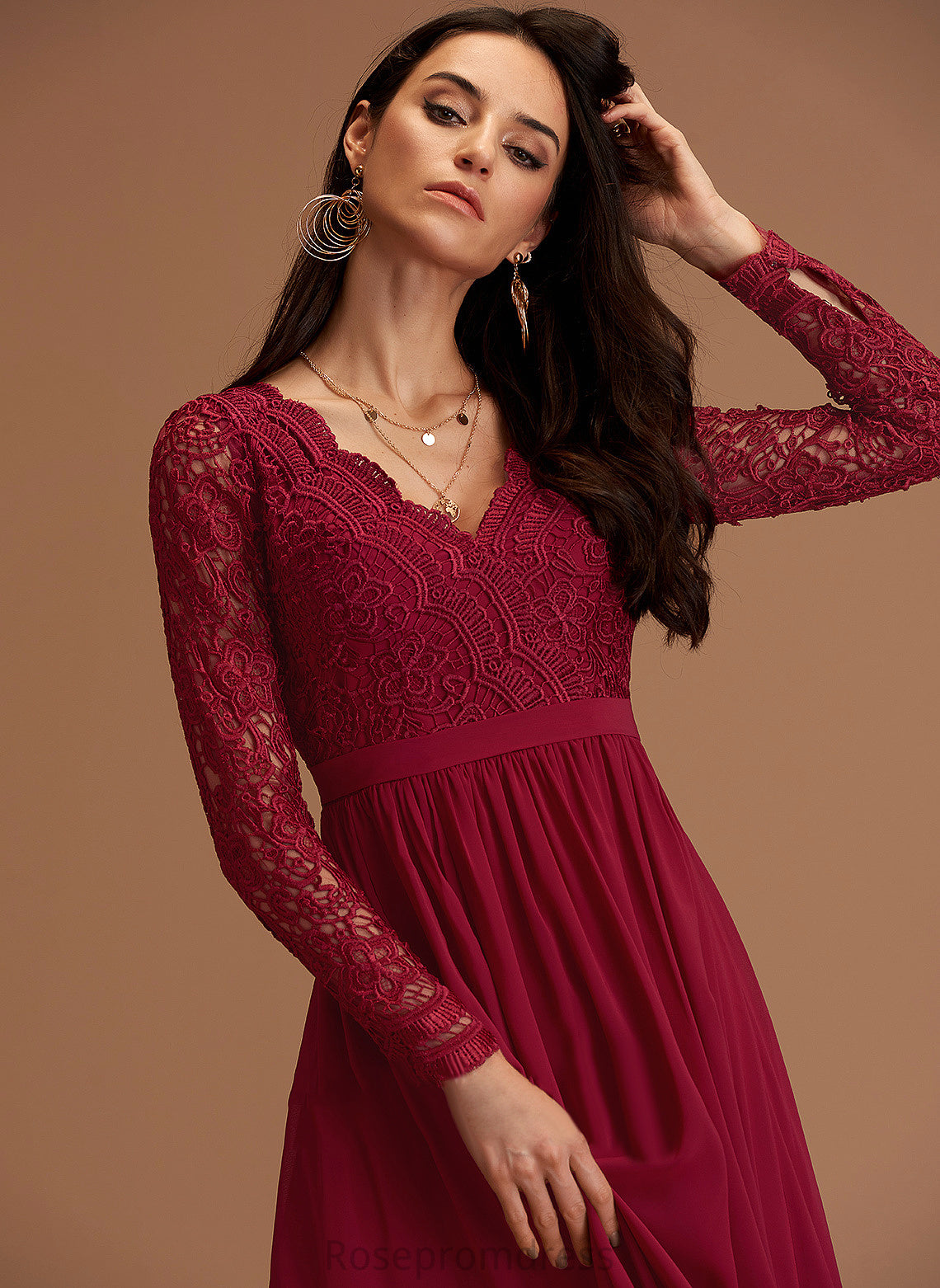 Chiffon Club Dresses Long A-line Chiffon Sleeves Maxi Zion Lace V-Neck Dresses