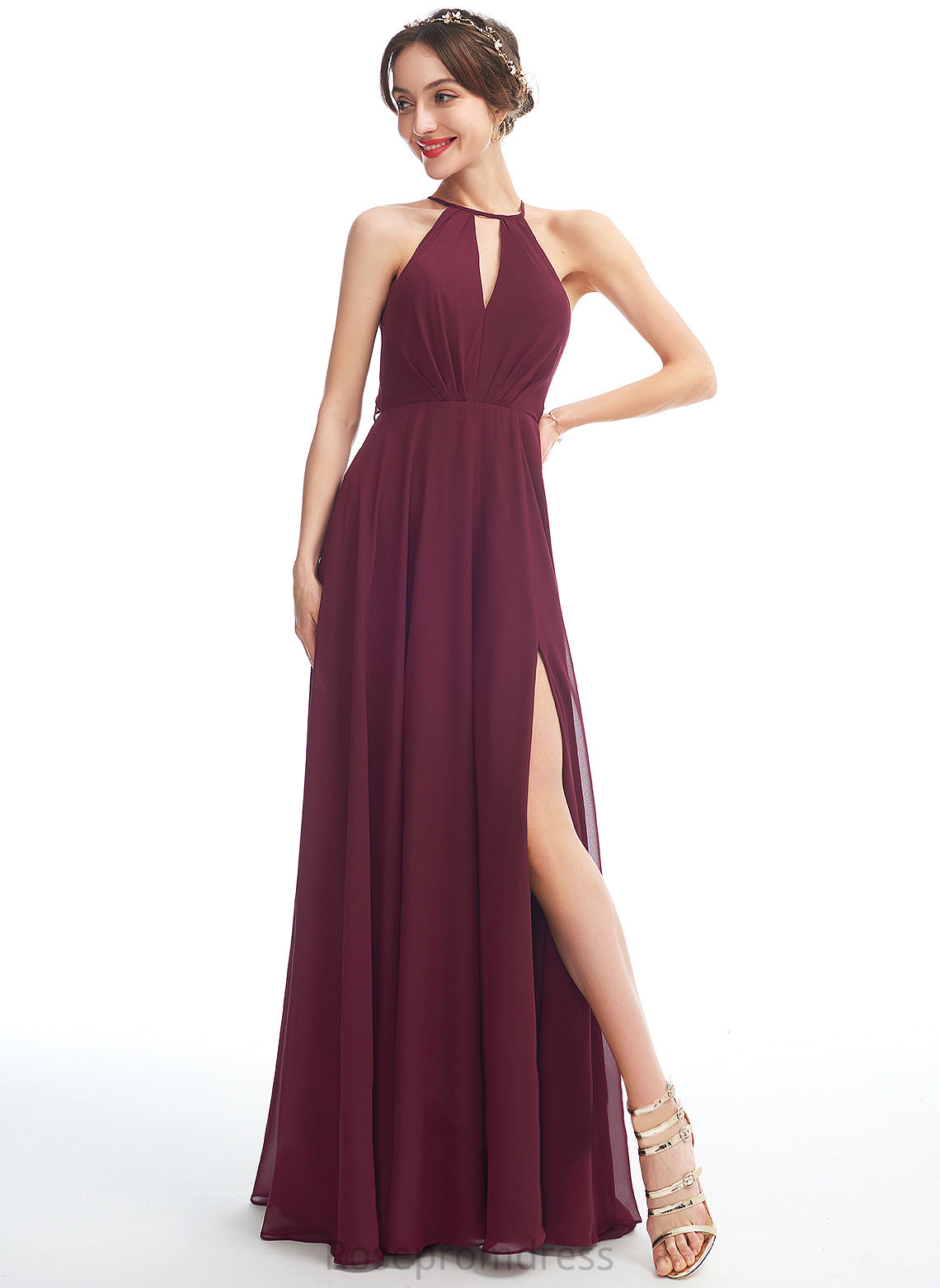 Fabric Silhouette Length SplitFront A-Line Halter Neckline Embellishment Floor-Length Undine Floor Length V-Neck Bridesmaid Dresses