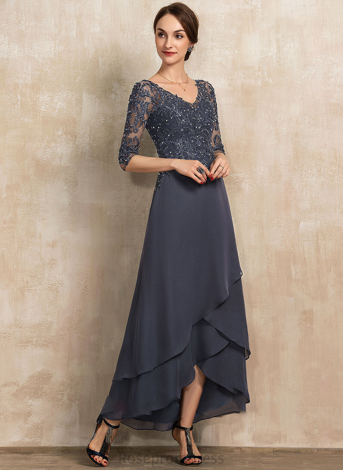 Sequins Chiffon Asymmetrical V-neck of Beading Iyana Lace Bride Mother of the Bride Dresses Mother With the A-Line Dress