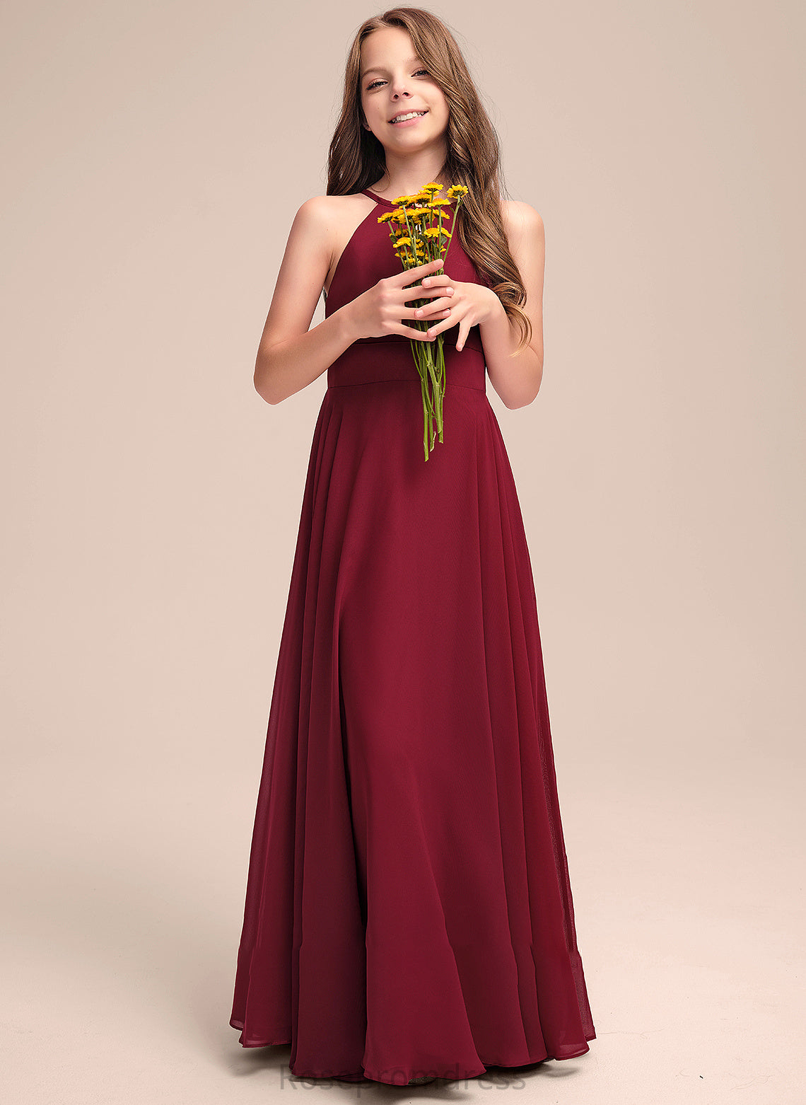 Scoop Neck Carla Floor-Length Junior Bridesmaid Dresses A-Line Chiffon