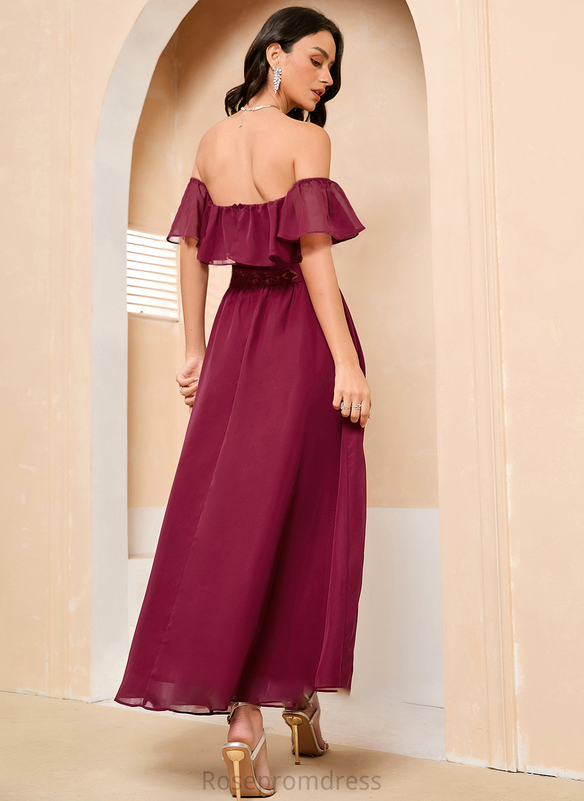 Front Prom Dresses Off-the-Shoulder Split A-Line Ankle-Length With Savanna