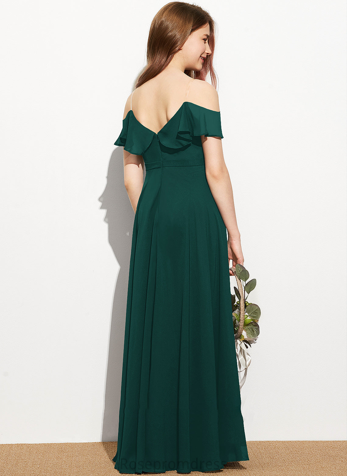 Floor-Length Cascading Off-the-Shoulder Ruffles With Averi Junior Bridesmaid Dresses Chiffon A-Line