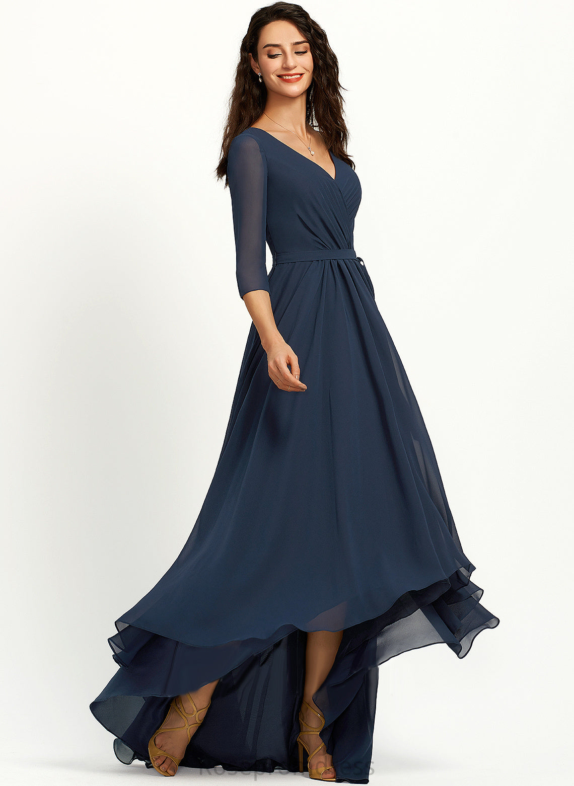 Pleated Length Silhouette V-neck Fabric Asymmetrical Neckline A-Line Embellishment Ashtyn Bridesmaid Dresses