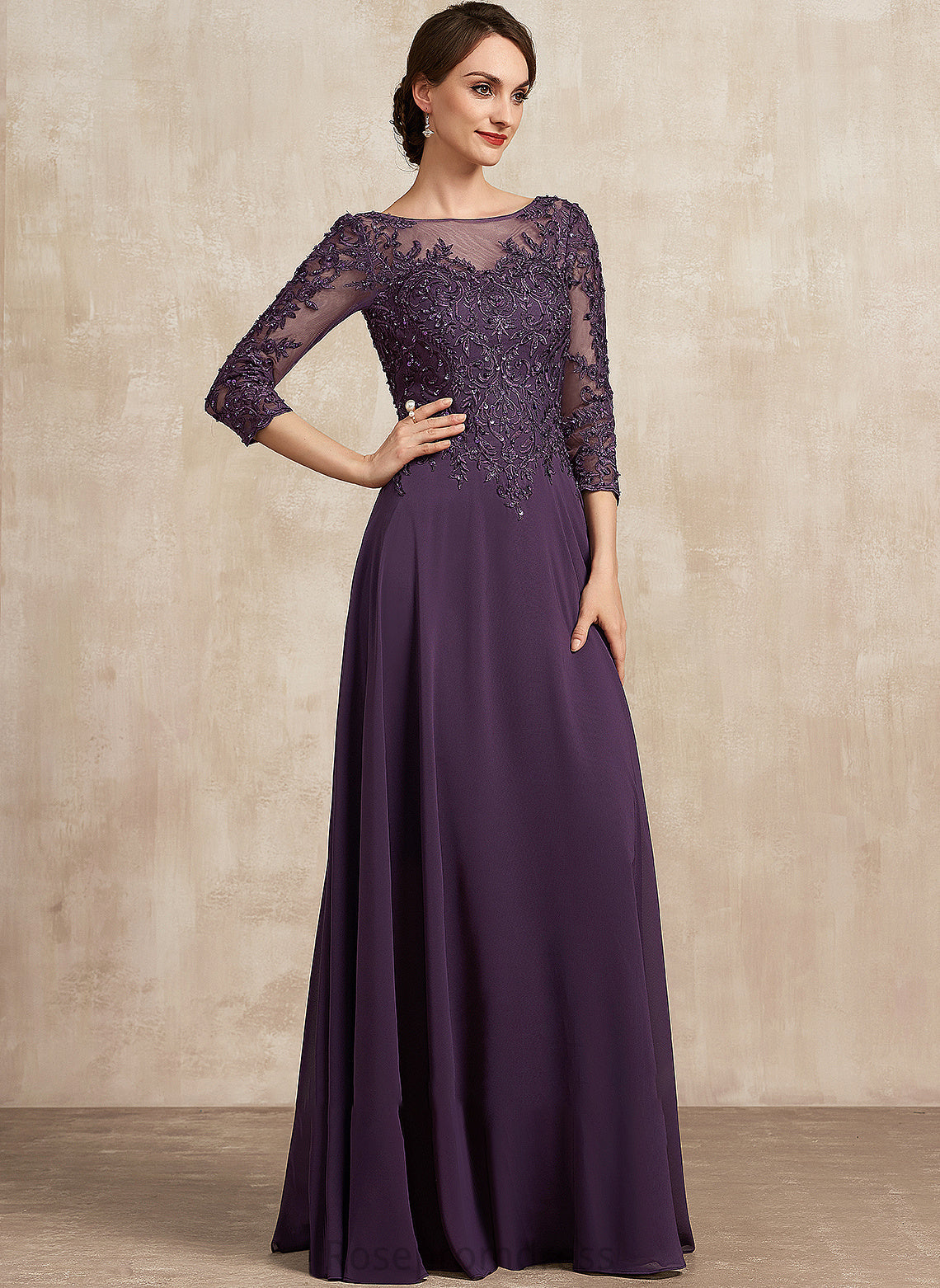 Scoop Sequins the A-Line With Bride Mother of the Bride Dresses Akira Floor-Length Lace Mother Chiffon of Neck Dress