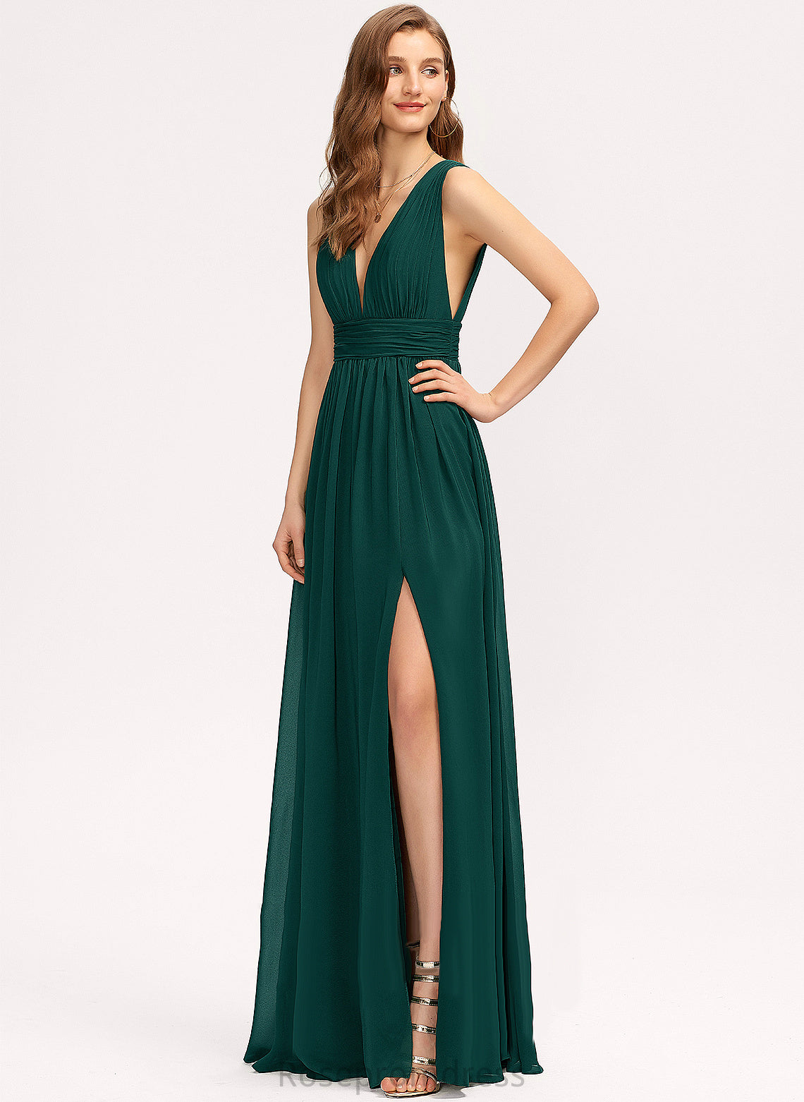 Chiffon Floor-Length Fatima Prom Dresses A-Line V-neck