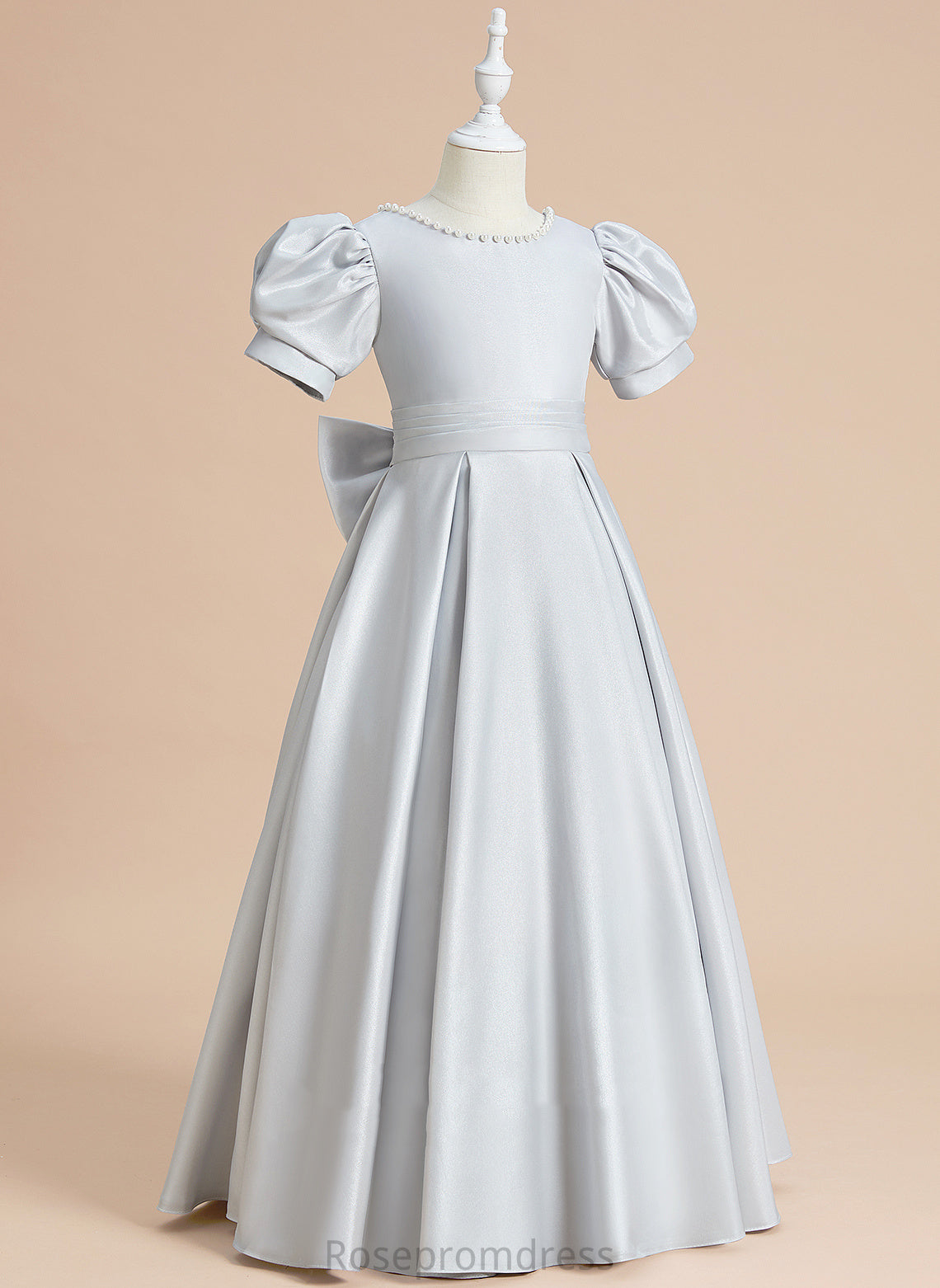 Floor-length Sleeves Bow(s) Flower Girl Dresses Satin Renata With Scoop Ball-Gown/Princess Flower - Short Dress Girl Neck