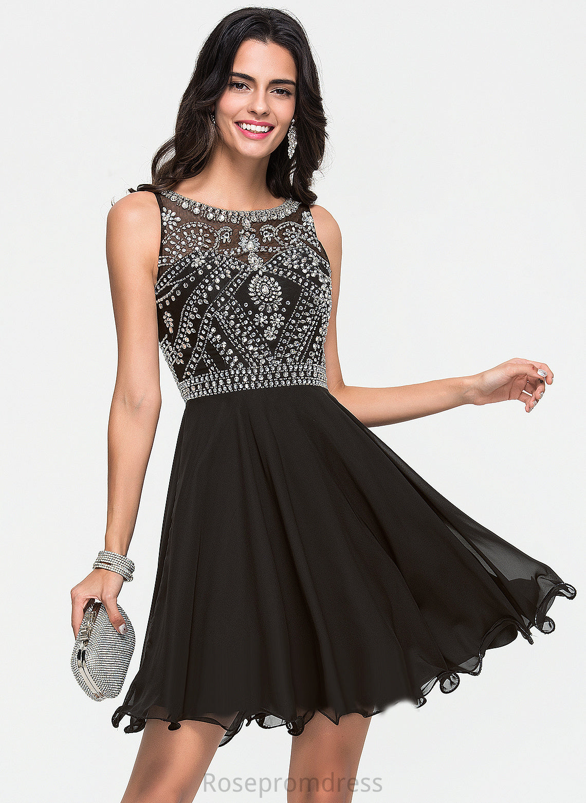 Beading With Sequins Short/Mini Raven A-Line Neck Homecoming Dresses Chiffon Scoop Homecoming Dress