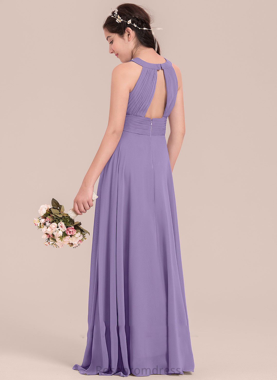 Chiffon Floor-Length A-Line With Liliana Junior Bridesmaid Dresses Scoop Ruffle Neck