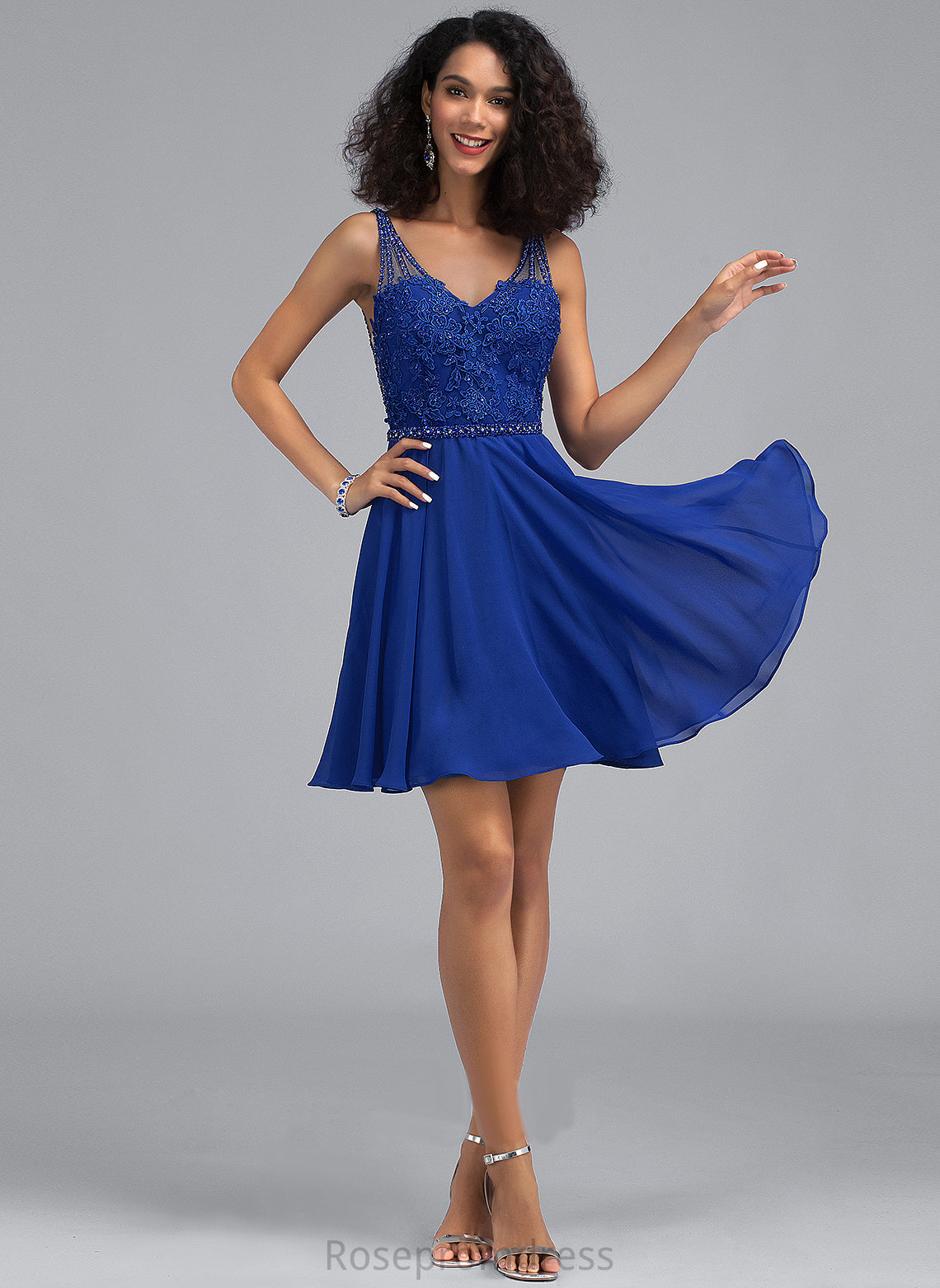 Short/Mini Dress Amina With Chiffon Homecoming Dresses V-neck Beading Lace Homecoming A-Line