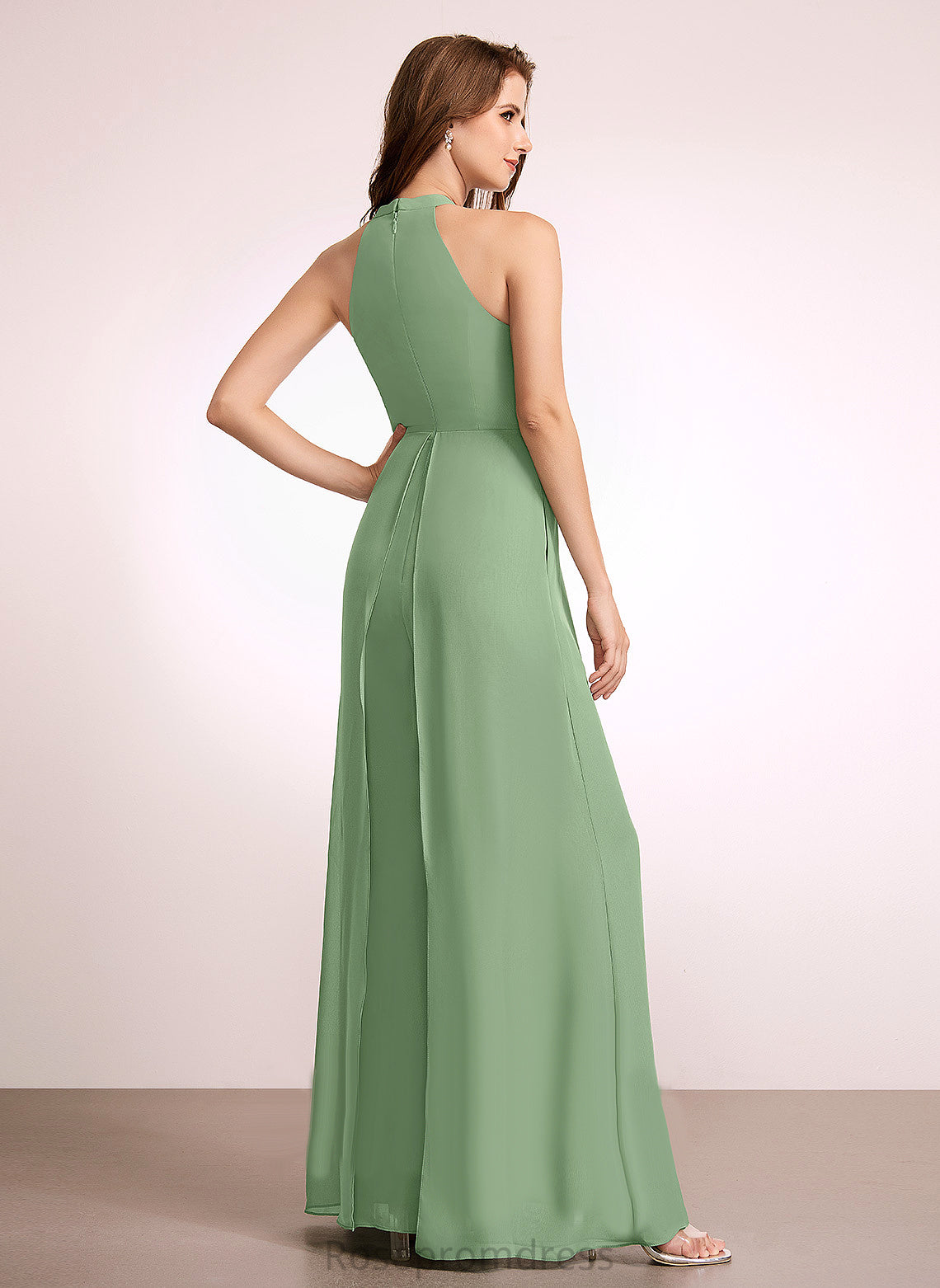 Bow Floor-Length Fabric Neckline HighNeck Straps&Sleeves Embellishment Length Ida Bridesmaid Dresses