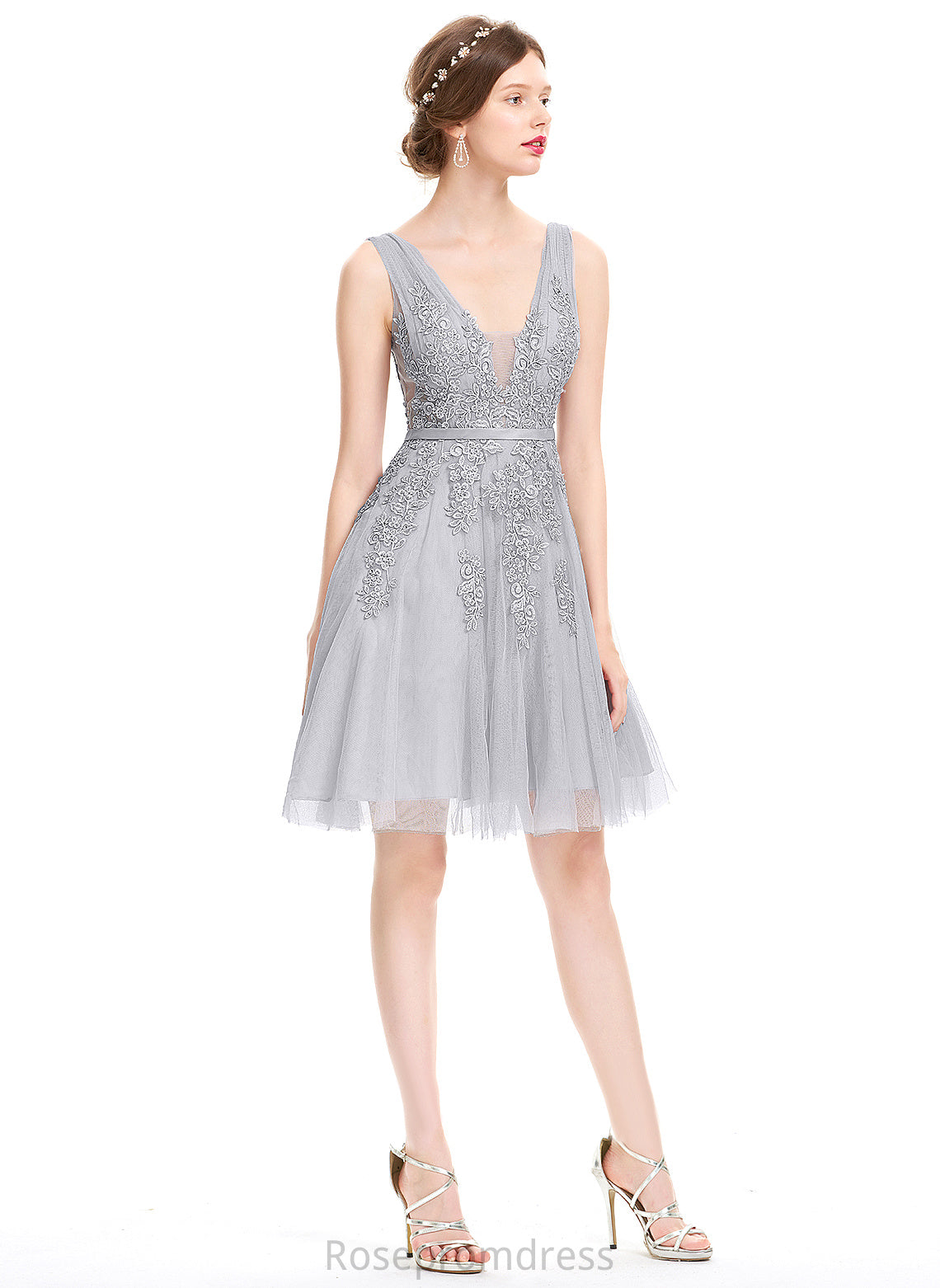 Beading Knee-Length V-neck Lace Dress Homecoming Homecoming Dresses Hedda Sequins With Tulle A-Line