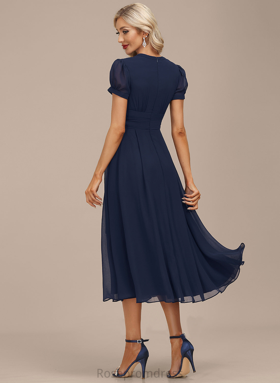 Cocktail Chiffon Cocktail Dresses Tea-Length Brynlee Dress With Neck A-Line Ruffle Scoop