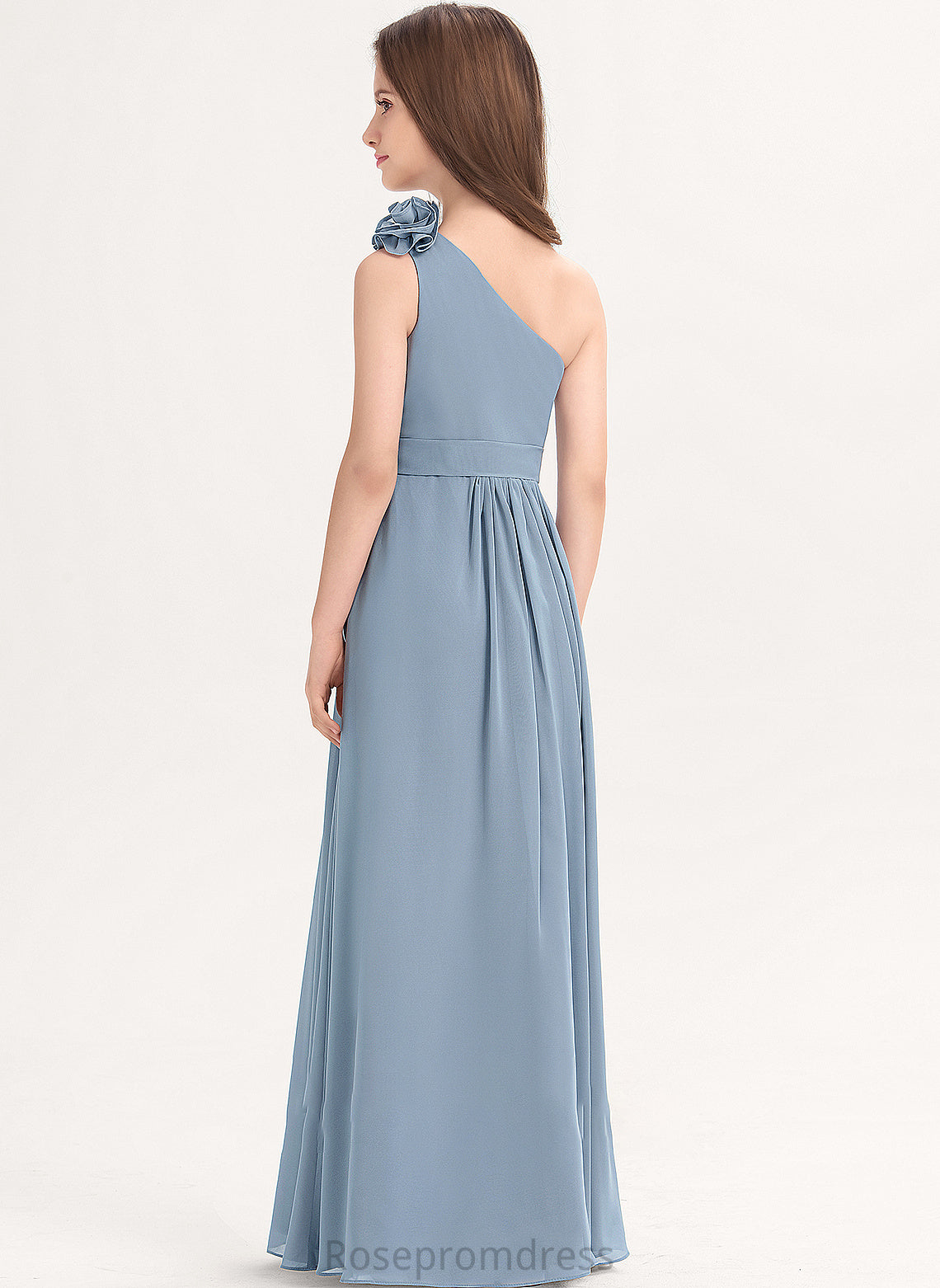 Chiffon With Floor-Length A-Line Sandra Ruffle One-Shoulder Junior Bridesmaid Dresses Flower(s)