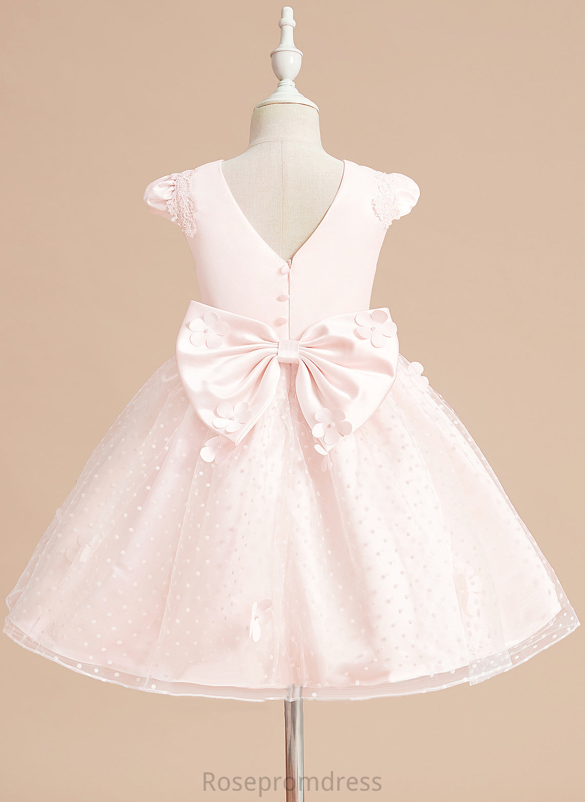 Knee-length - Ball-Gown/Princess Flower Neck Satin/Tulle Elsa Scoop Girl With Bow(s) Sleeveless Dress Flower Girl Dresses