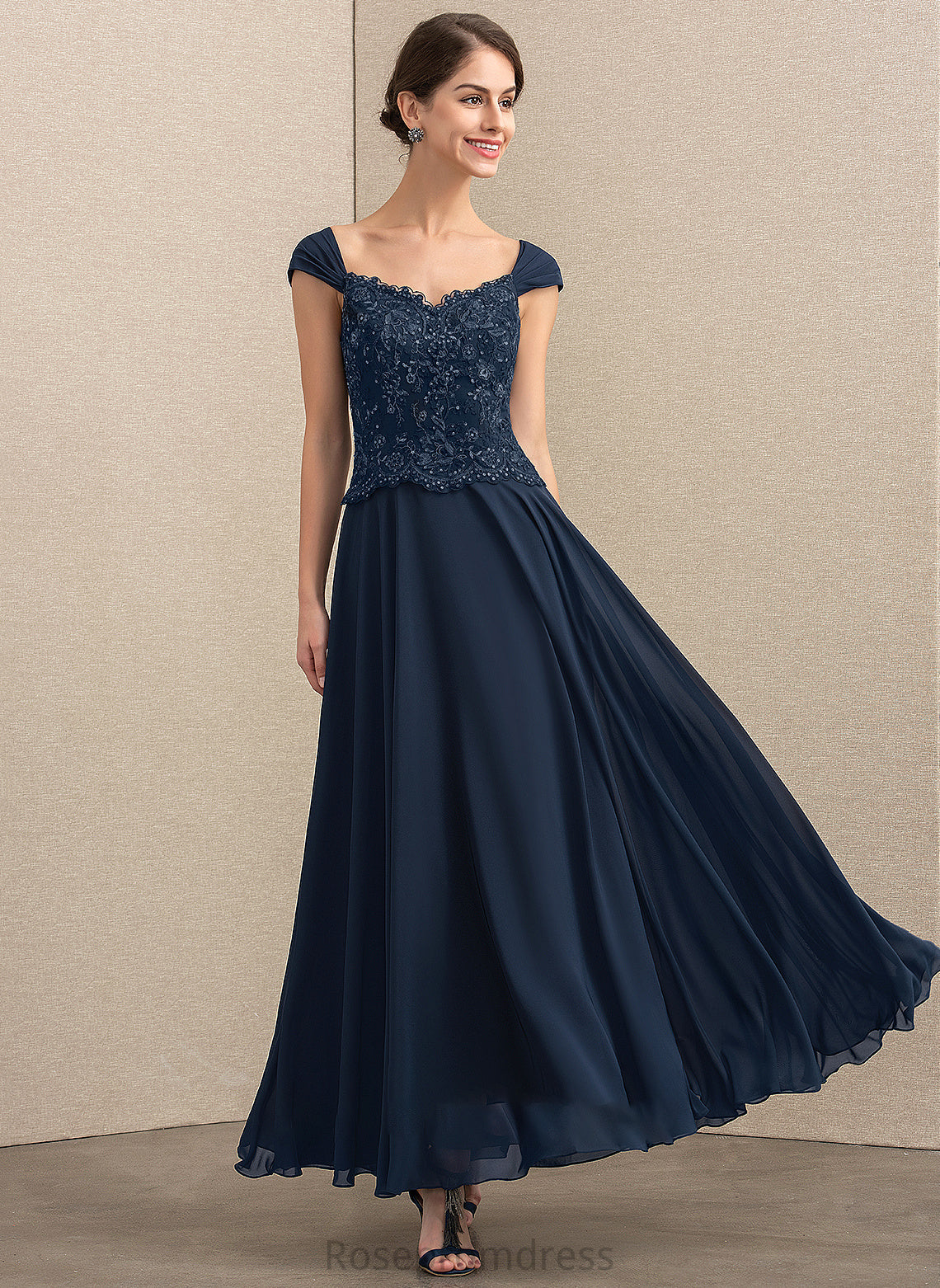 Bride Lace With the of Ruth A-Line Mother Sequins Mother of the Bride Dresses V-neck Chiffon Ankle-Length Dress