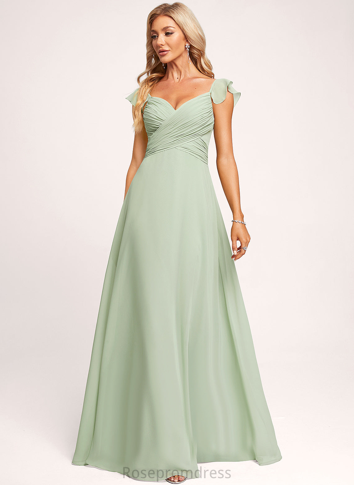 Silhouette Fabric Floor-Length A-line Neckline Length Straps&Sleeves V-Neck Daniela Sleeveless A-Line/Princess Spaghetti Staps Bridesmaid Dresses