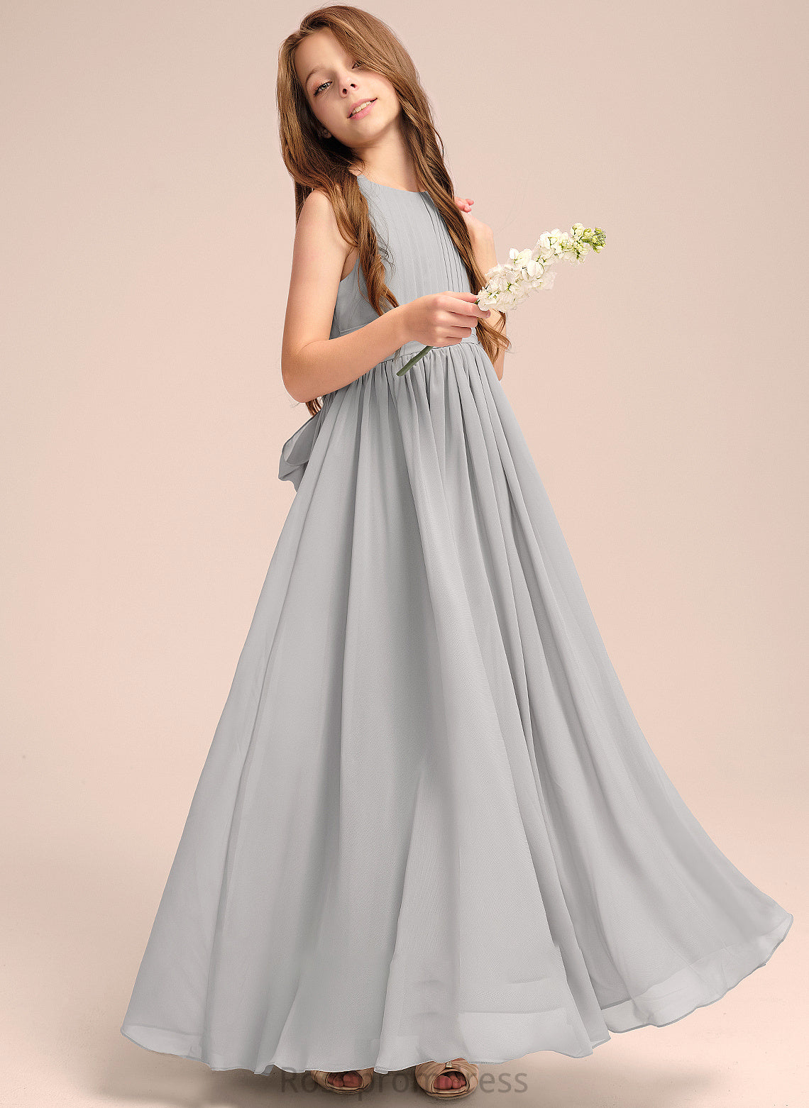 Scoop Haylee Chiffon Floor-Length Neck With Ruffle A-Line Bow(s) Junior Bridesmaid Dresses