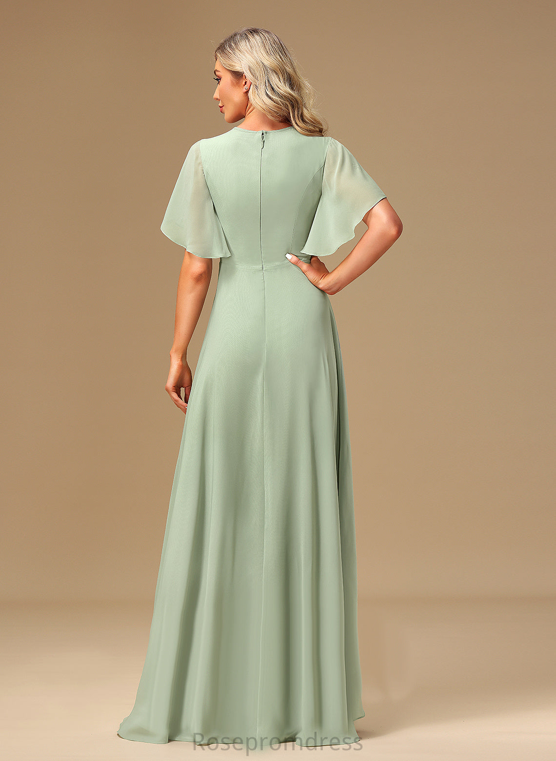 A-line Silhouette Straps&Sleeves Length Fabric BackStyle ShortSleeves Asymmetrical Viviana Bridesmaid Dresses