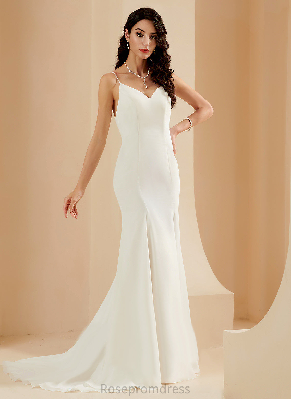 Libby Court Chiffon Dress Wedding Dresses Train V-neck Wedding Trumpet/Mermaid