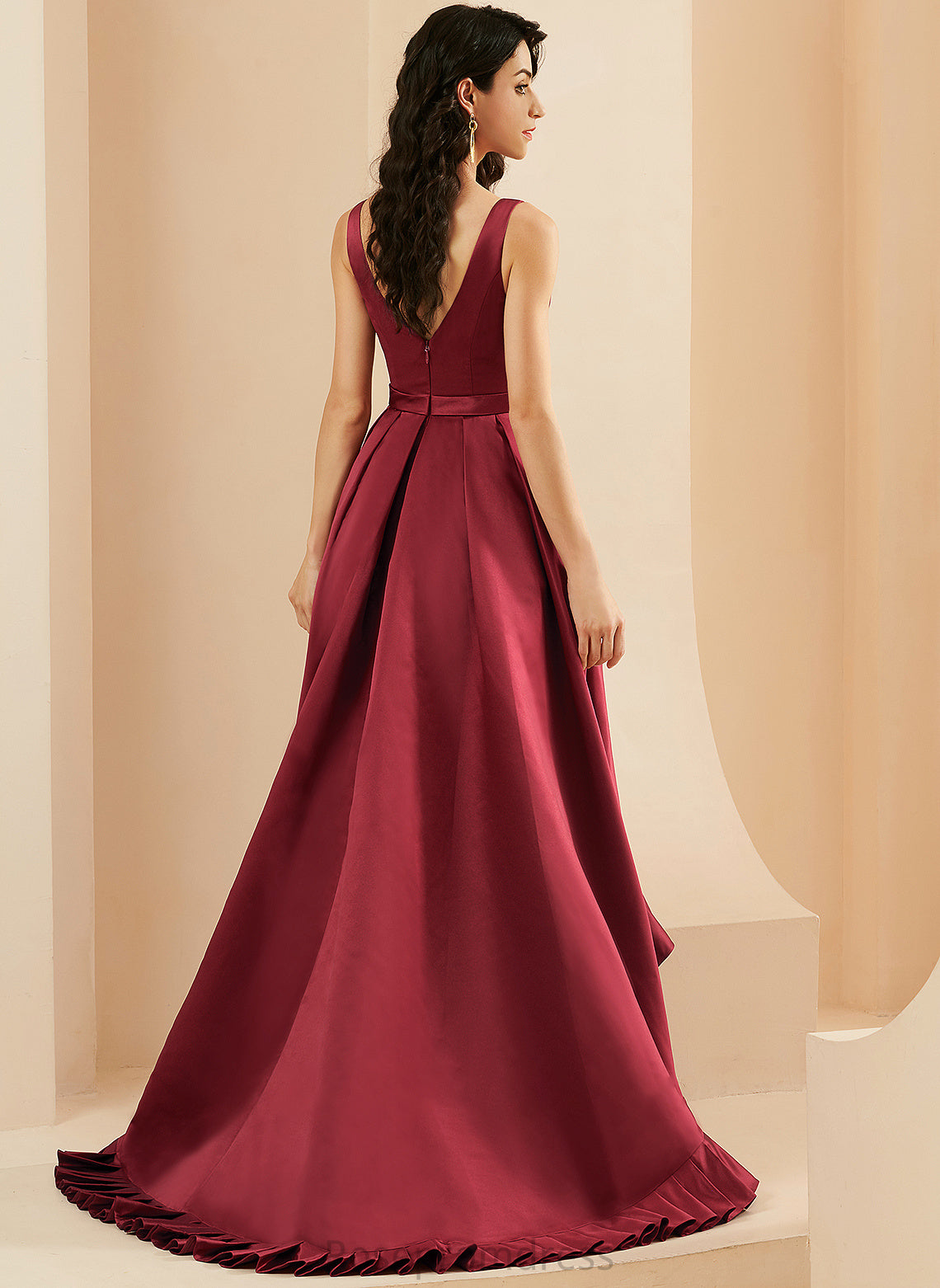 Amya Prom Dresses V-neck Ball-Gown/Princess Pockets With Satin Asymmetrical