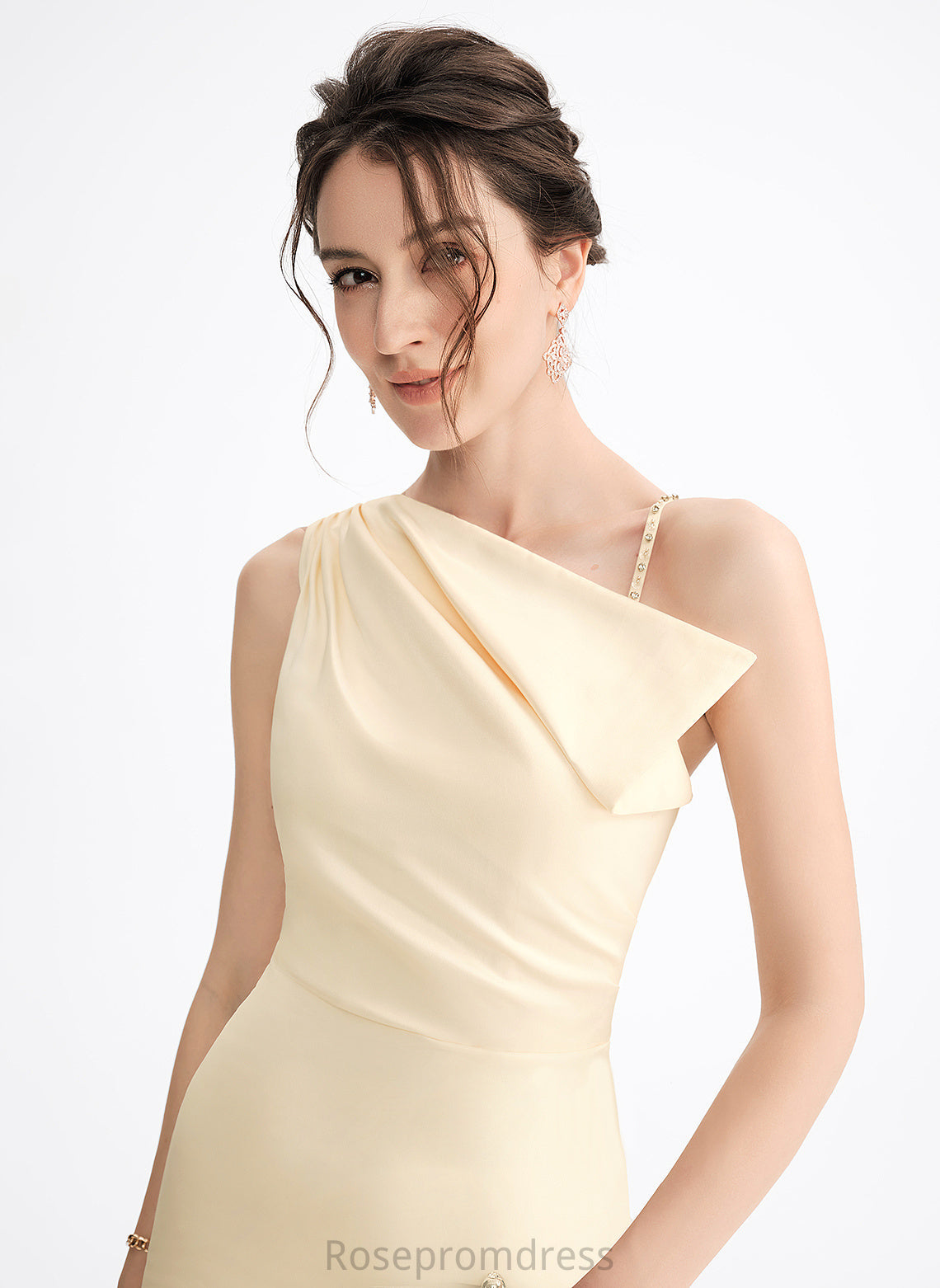 Satin Dress Amya Cocktail Beading Cocktail Dresses One-Shoulder Knee-Length With Sheath/Column