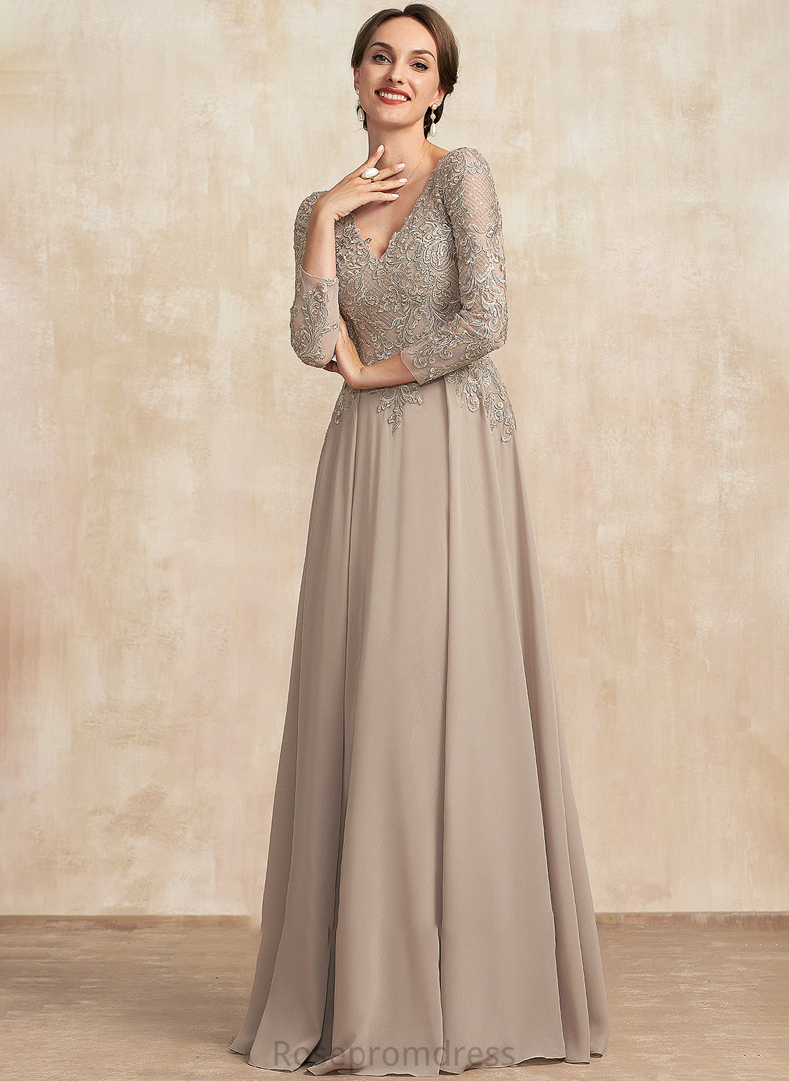 Bride Mother of Chiffon Brylee A-Line Mother of the Bride Dresses the Dress Floor-Length V-neck Lace