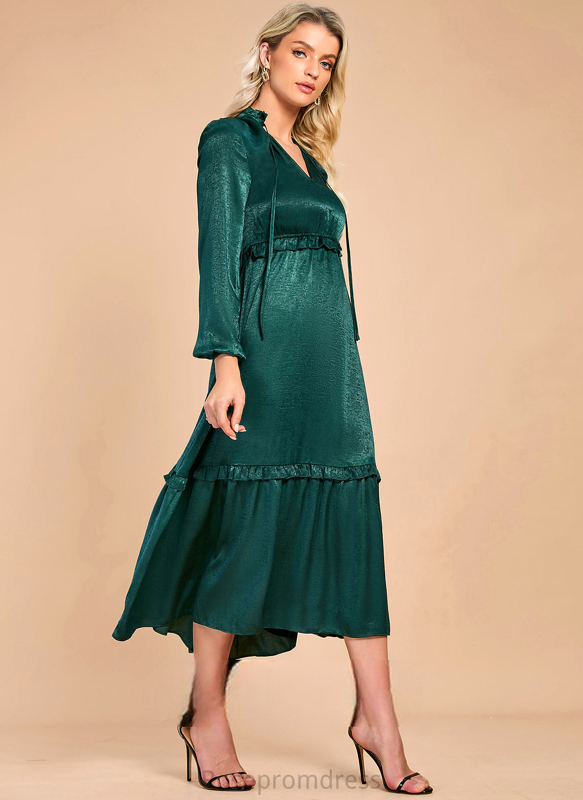 A-line V-Neck Midi Sleeves Elegant Jackie Satin Club Dresses Dresses Long