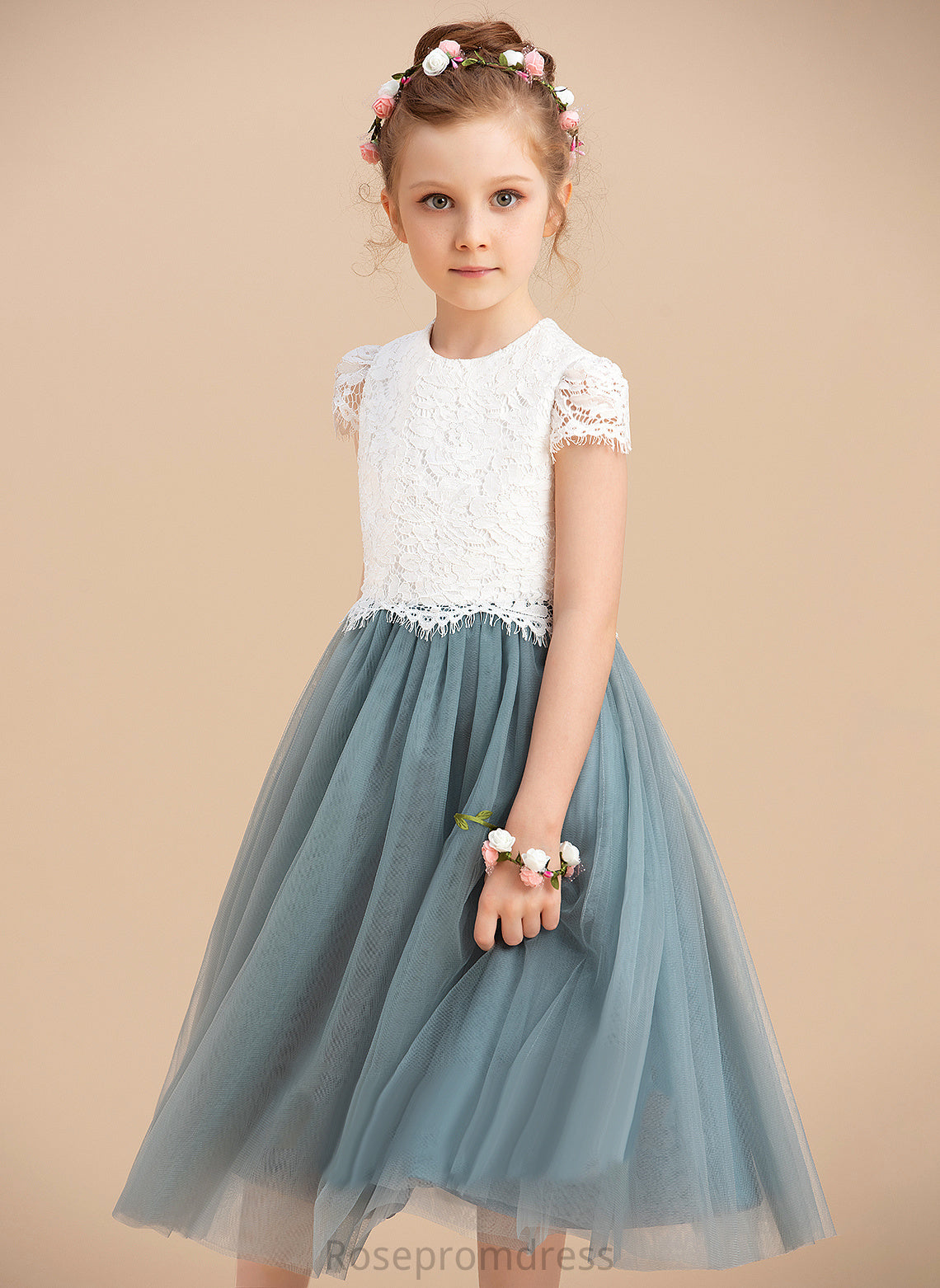 Tea-length Girl - Scoop Sleeveless Flower Flower Girl Dresses A-Line Dress Makaila Neck Tulle/Lace