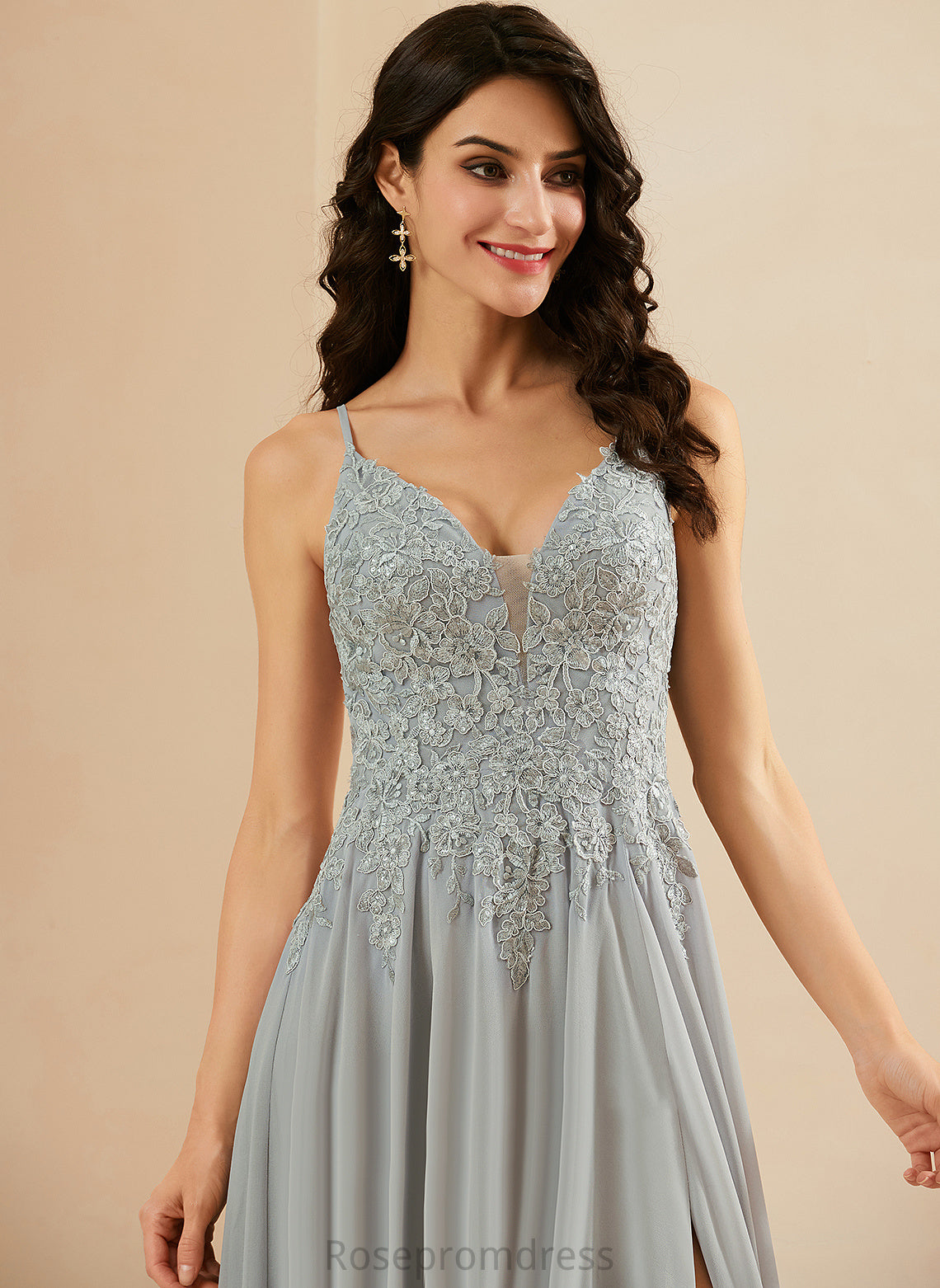 A-Line Floor-Length Lace Chiffon With Prom Dresses V-neck Sequins Brenna