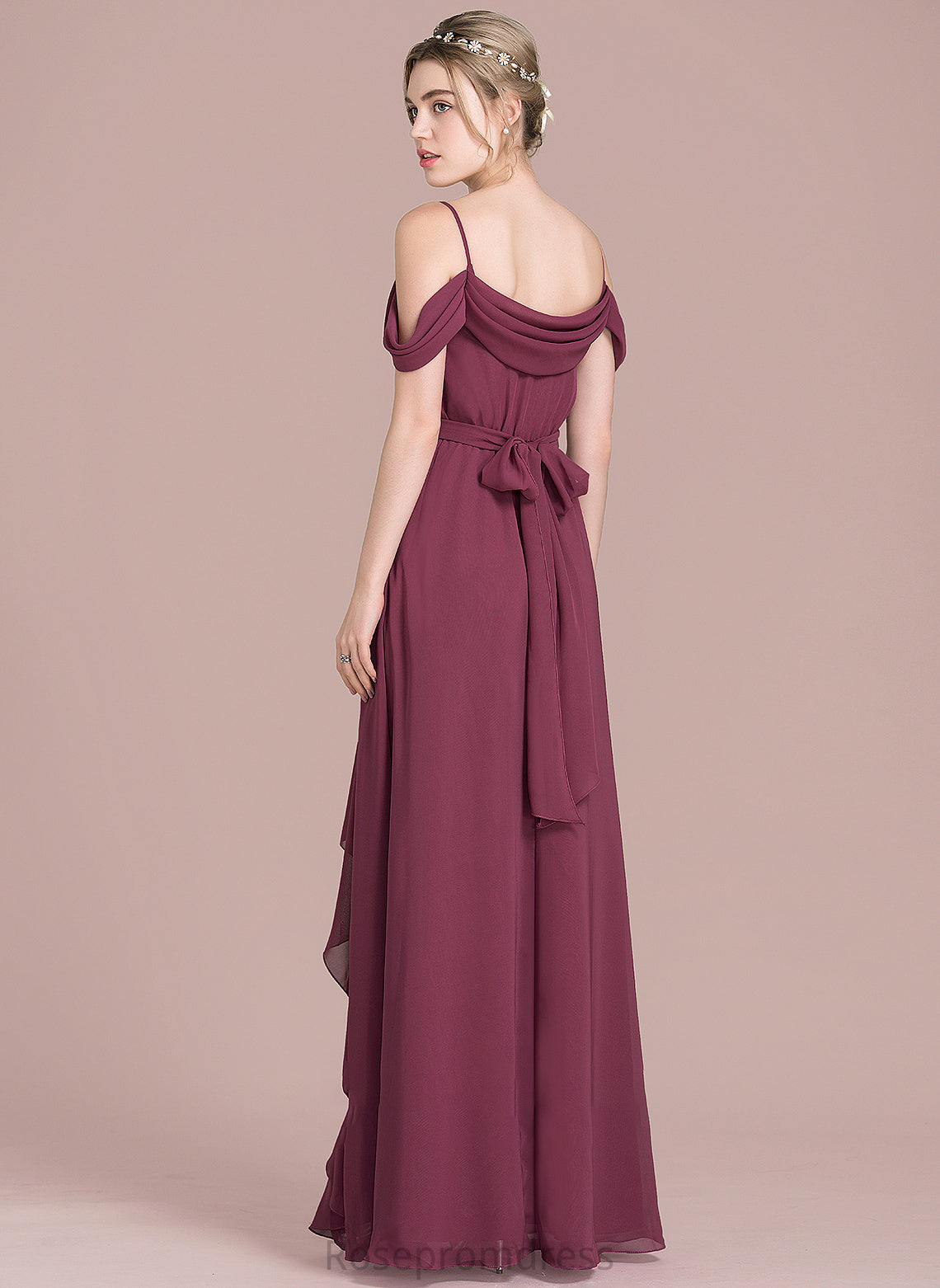 V-neck Cascading Prom Dresses With Amira A-Line Split Floor-Length Front Bow(s) Ruffles Chiffon