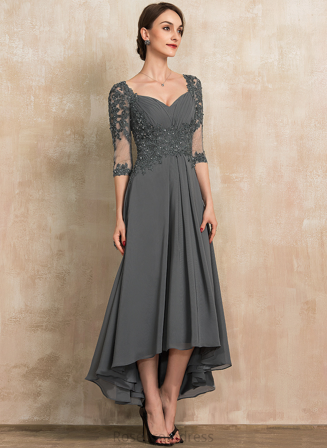 Mother of the With Sweetheart A-Line Bride Mother of the Bride Dresses Chiffon Sequins Asymmetrical Miah Lace Beading Dress