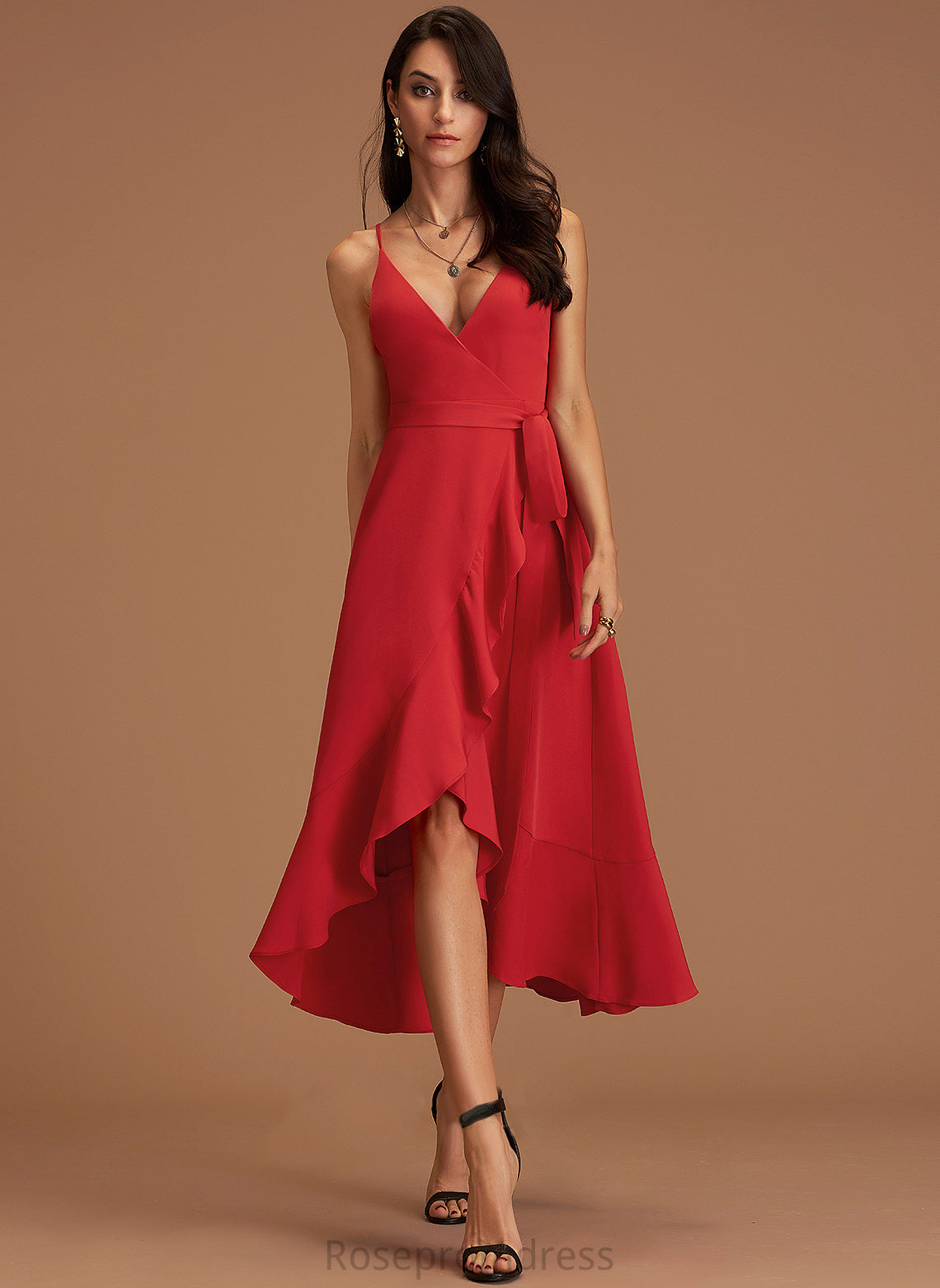 V-Neck Mandy Crepe Formal Dresses Dresses A-line Stretch