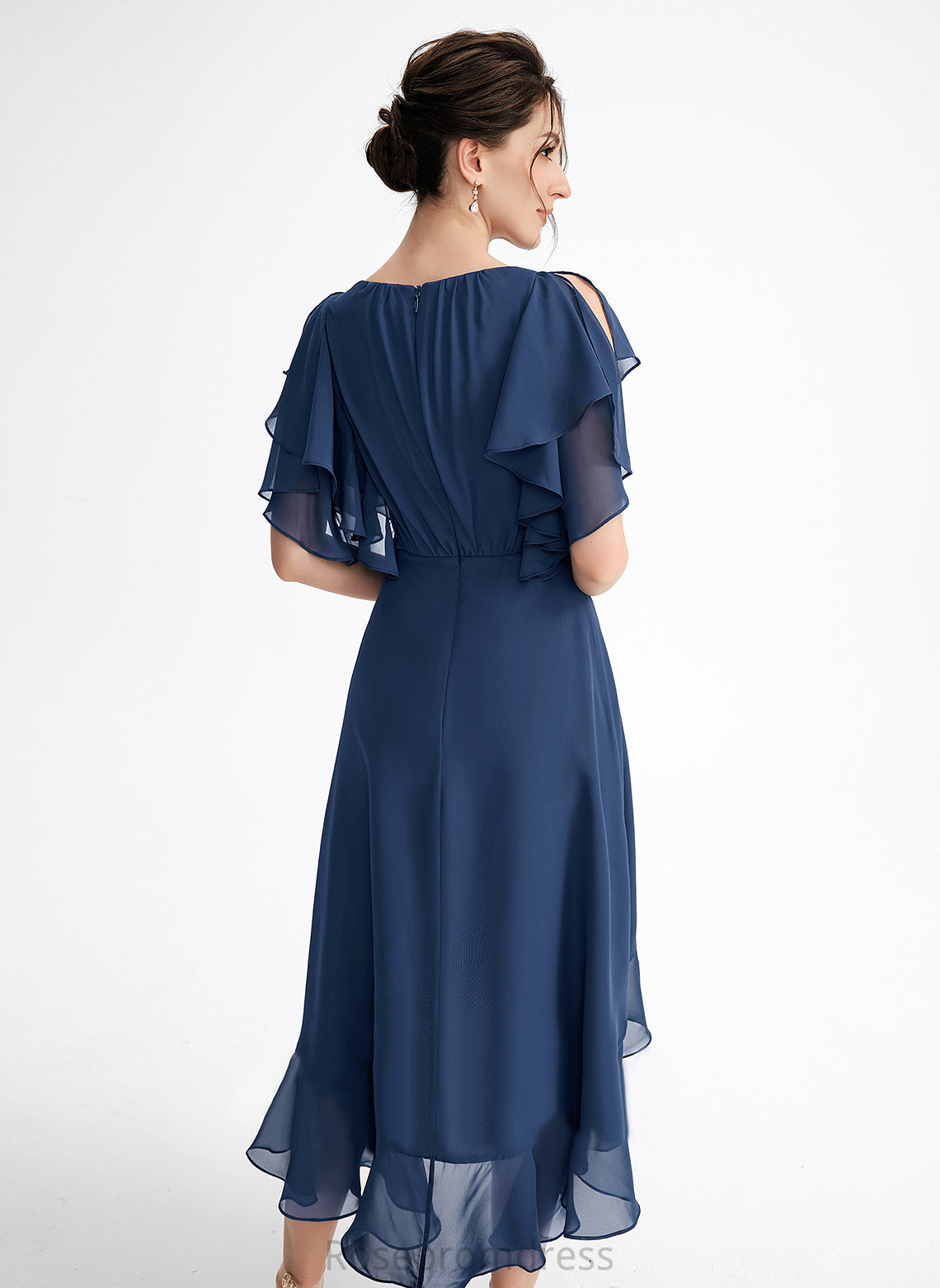 Chiffon A-Line Lauren Cascading Dress With Cocktail Cocktail Dresses Ruffles Neck Asymmetrical Scoop