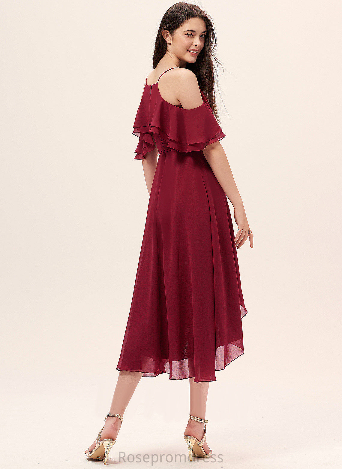 Ruffles Asymmetrical A-Line Cocktail Chiffon Dress Cocktail Dresses V-neck With Catalina Cascading