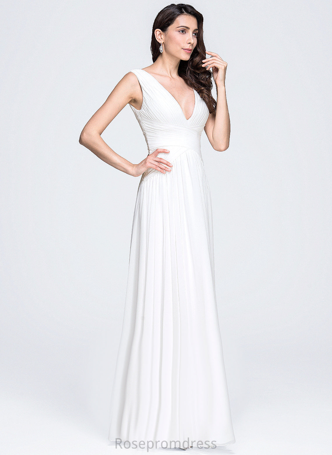 Wedding Dresses V-neck Dress Wedding Chiffon Pleated A-Line Floor-Length With Justine