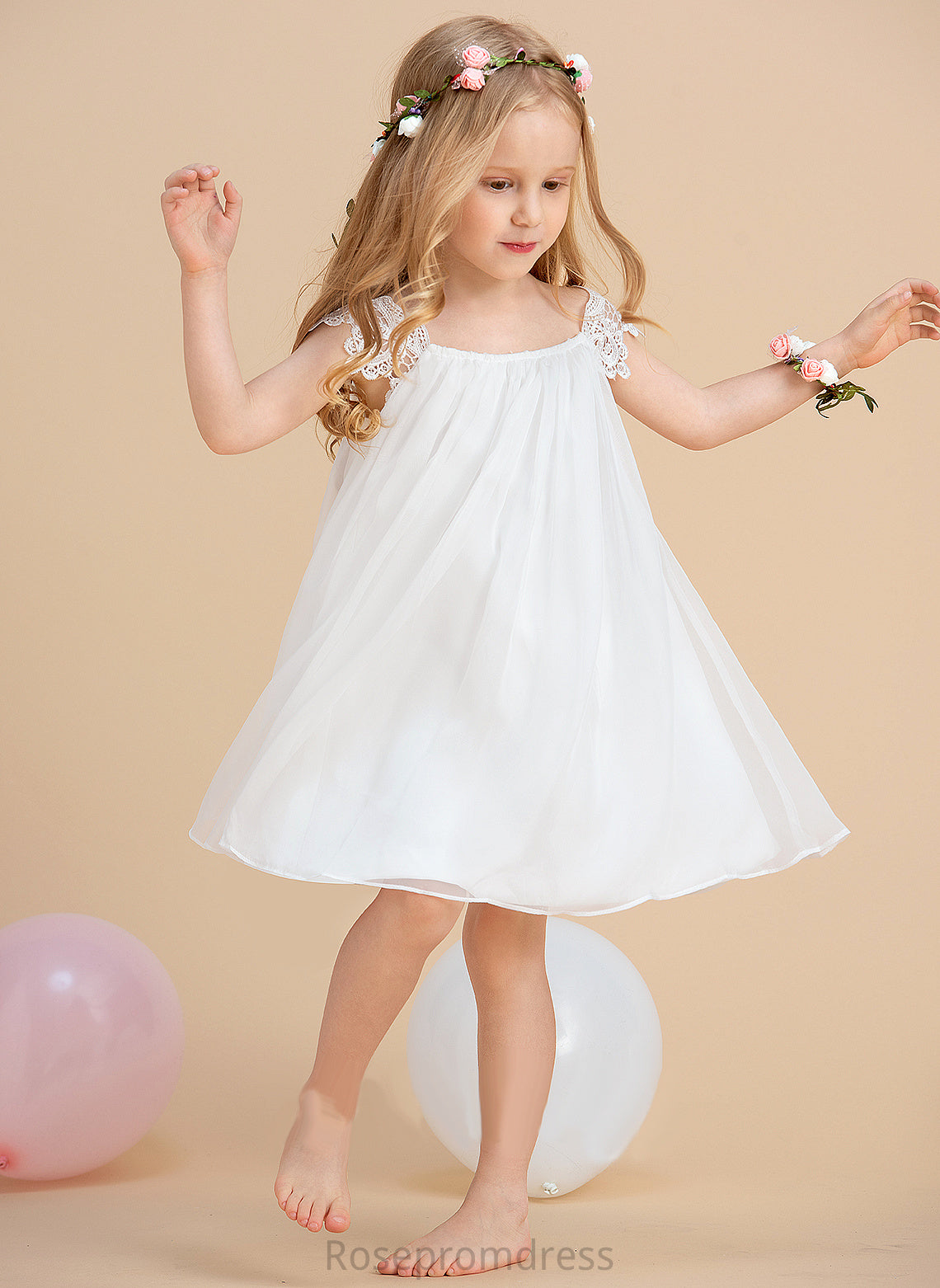 A-Line/Princess - Girl Sleeveless Dress Neck Scoop Flower Girl Dresses Nora With Tea-length Lace Chiffon Flower