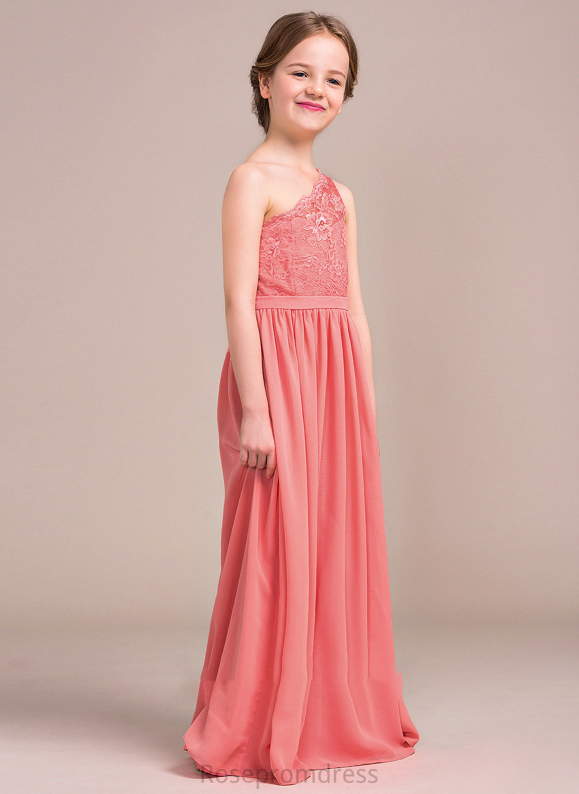 Junior Bridesmaid Dresses One-Shoulder Chiffon A-Line Lace Cameron Floor-Length