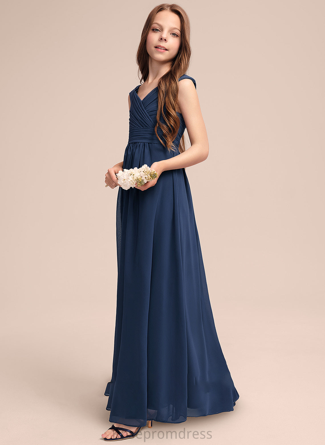 Off-the-Shoulder With Junior Bridesmaid Dresses Chiffon Cristal Ruffles A-Line Floor-Length