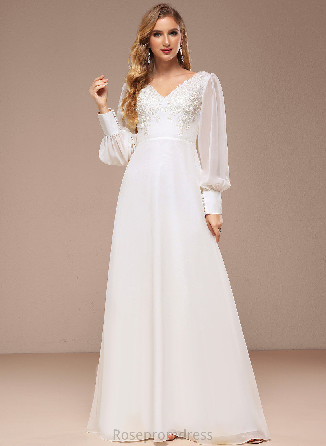 Wedding Dress Angelina A-Line Chiffon Sequins Lace Floor-Length With Wedding Dresses V-neck