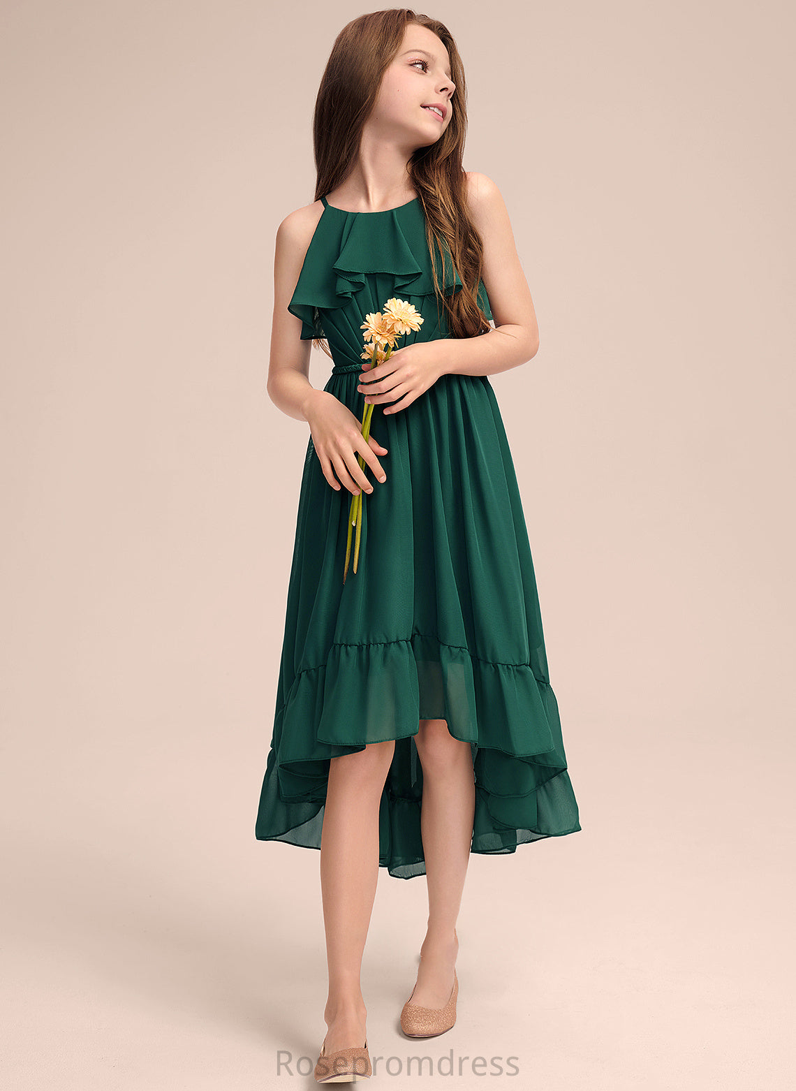 Asymmetrical Ruffles Makayla A-Line Cascading Scoop Neck Junior Bridesmaid Dresses Chiffon With