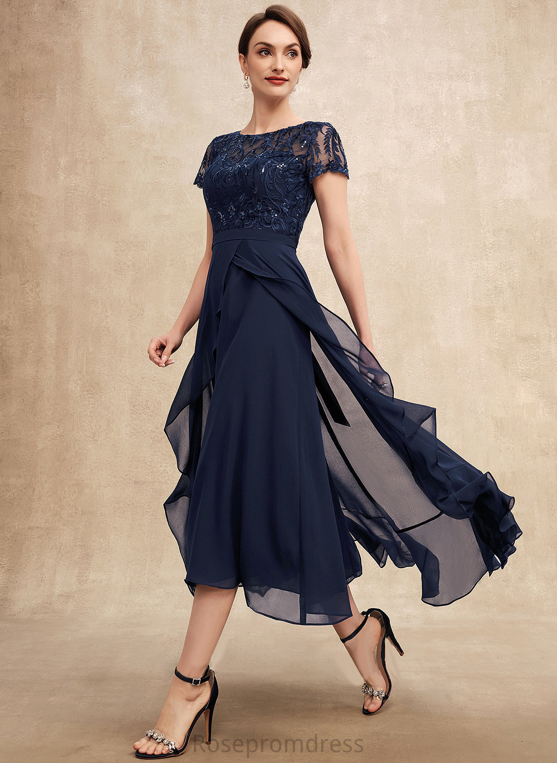 Olga A-Line Neck Cascading Sequins Mother of the Bride Dresses With Mother Lace Bride Asymmetrical the Scoop Chiffon Ruffles Bow(s) Dress of