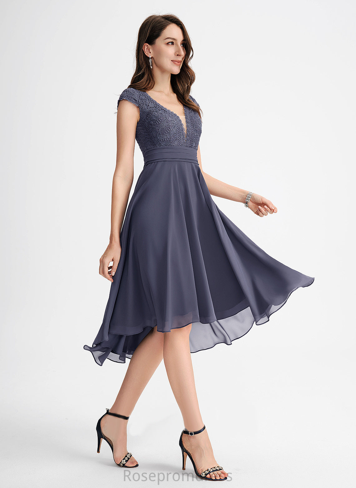 With Lace Dress Cocktail Chiffon V-neck Pleated A-Line Patti Asymmetrical Cocktail Dresses