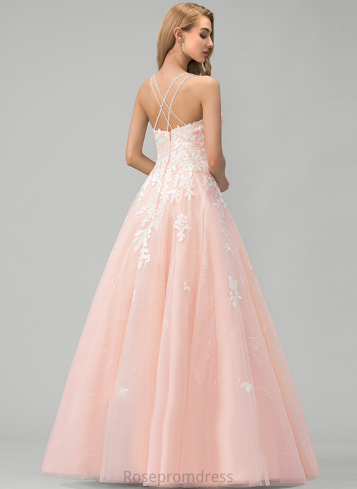 Alia Prom Dresses Tulle Floor-Length Square Sequins Ball-Gown/Princess With Lace