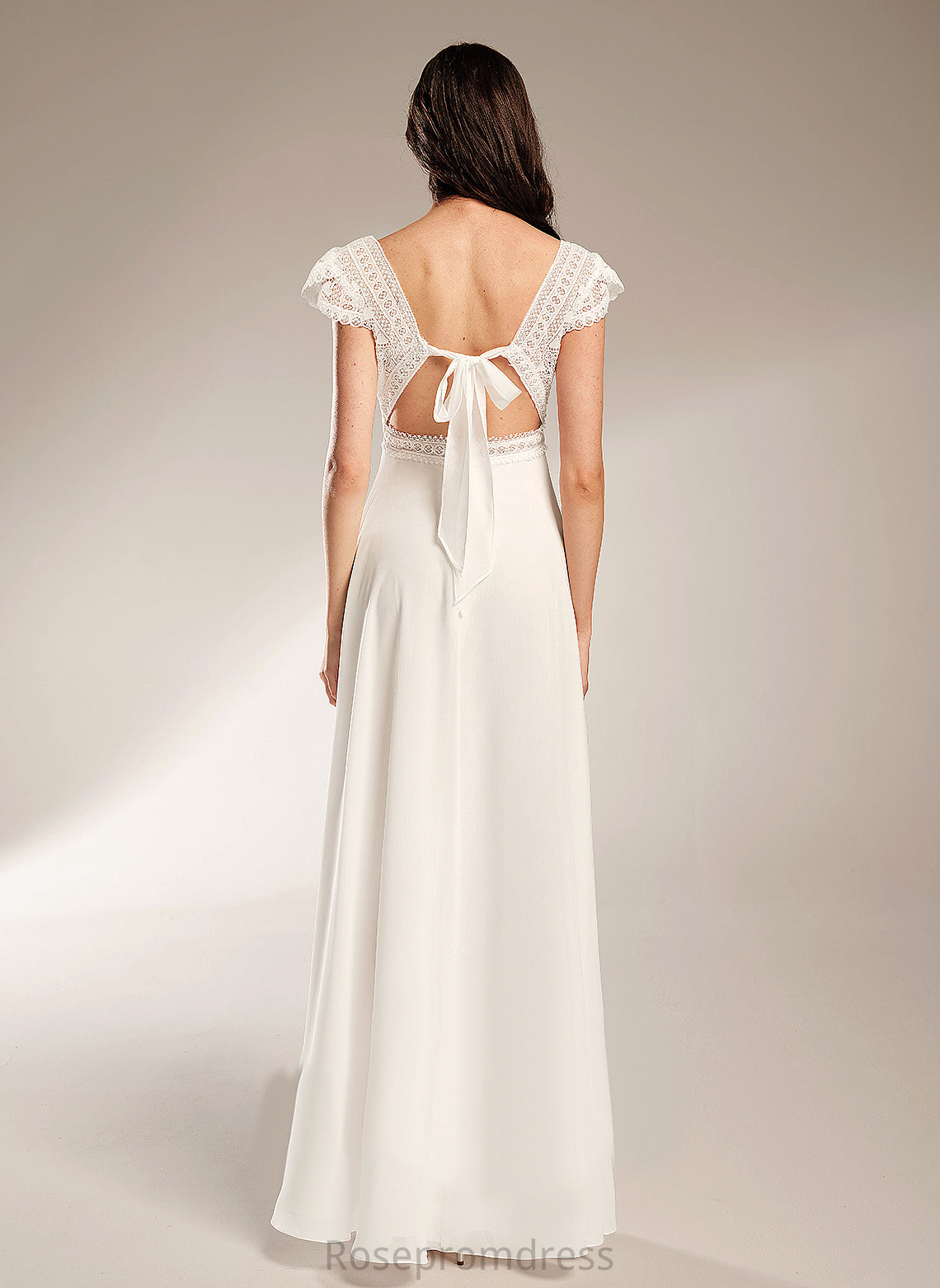 A-Line Lace Wedding Dresses Wedding Abbey Chiffon Dress V-neck Floor-Length