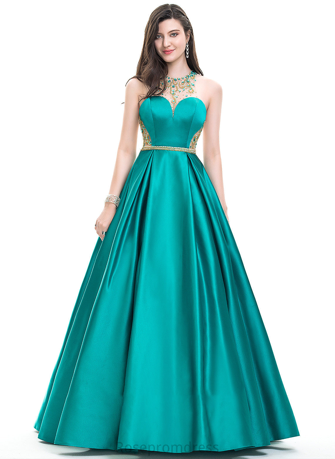 Prom Dresses Elisabeth Ball-Gown/Princess Beading Scoop Satin Sequins With Floor-Length Neck