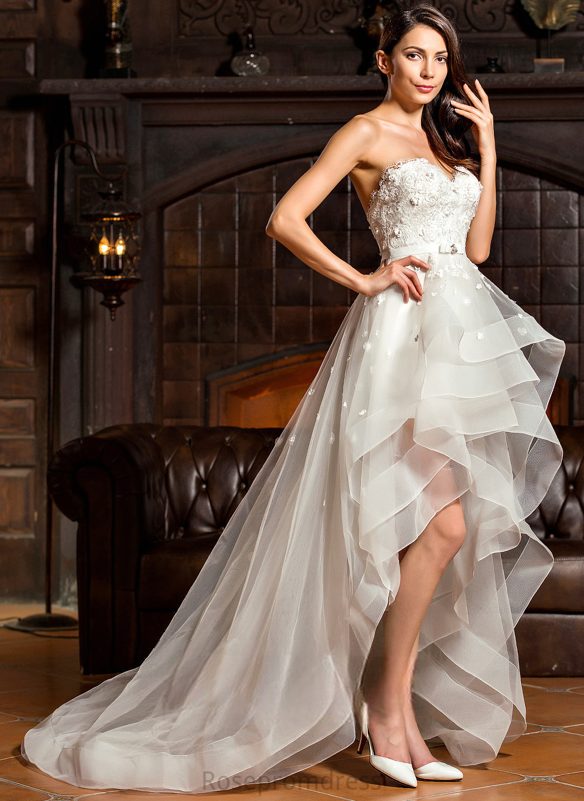 Sweetheart With A-Line Charmeuse Dress Lace Bow(s) Asymmetrical Sadie Beading Wedding Wedding Dresses Tulle